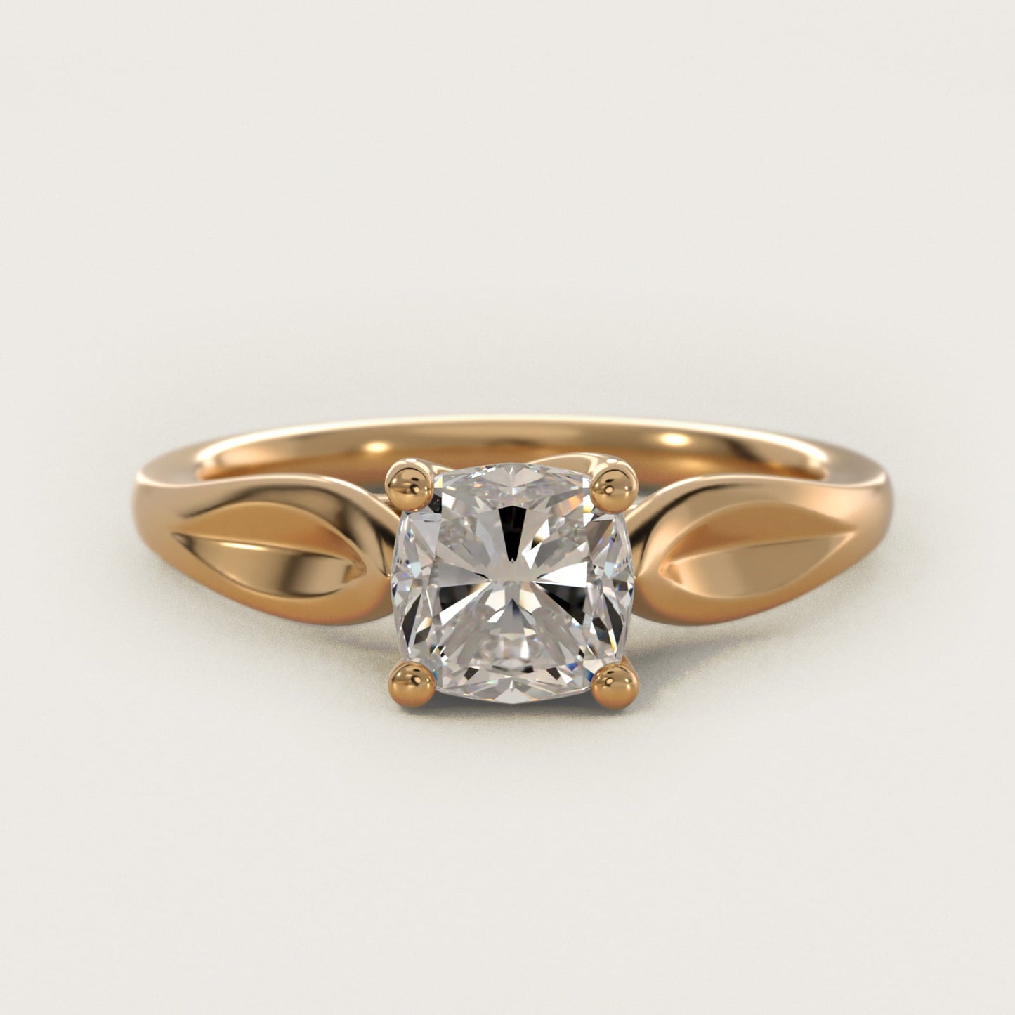 Leaf Solitaire Engagement Ring in 18k Yellow Gold - Cushion Center