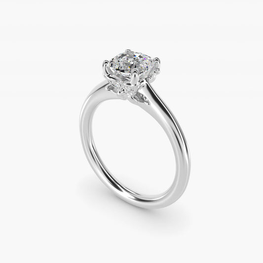 Leaf Solitaire Plus Diamond Engagement Ring in Platinum - Cushion Center