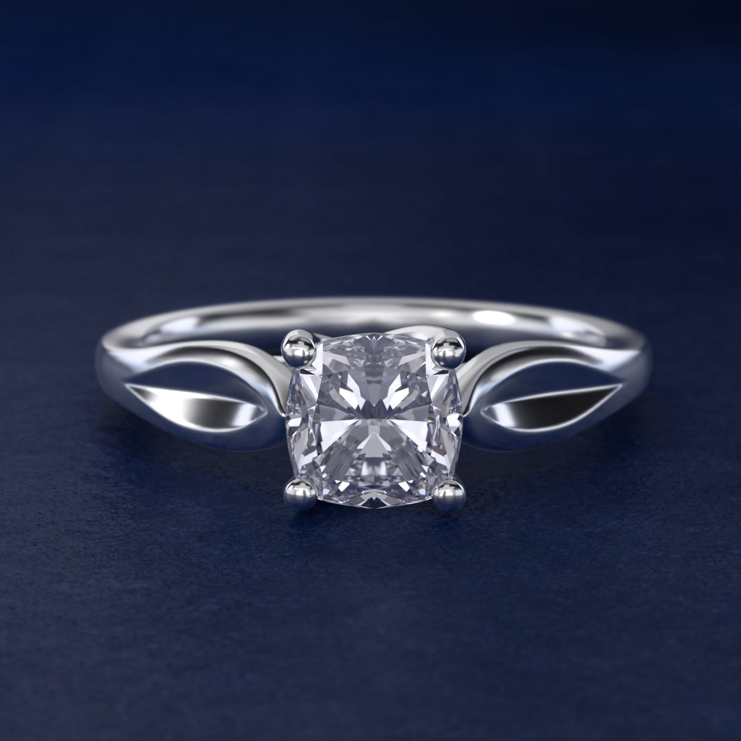 Leaf Solitaire Engagement Ring in Platinum - Cushion Center