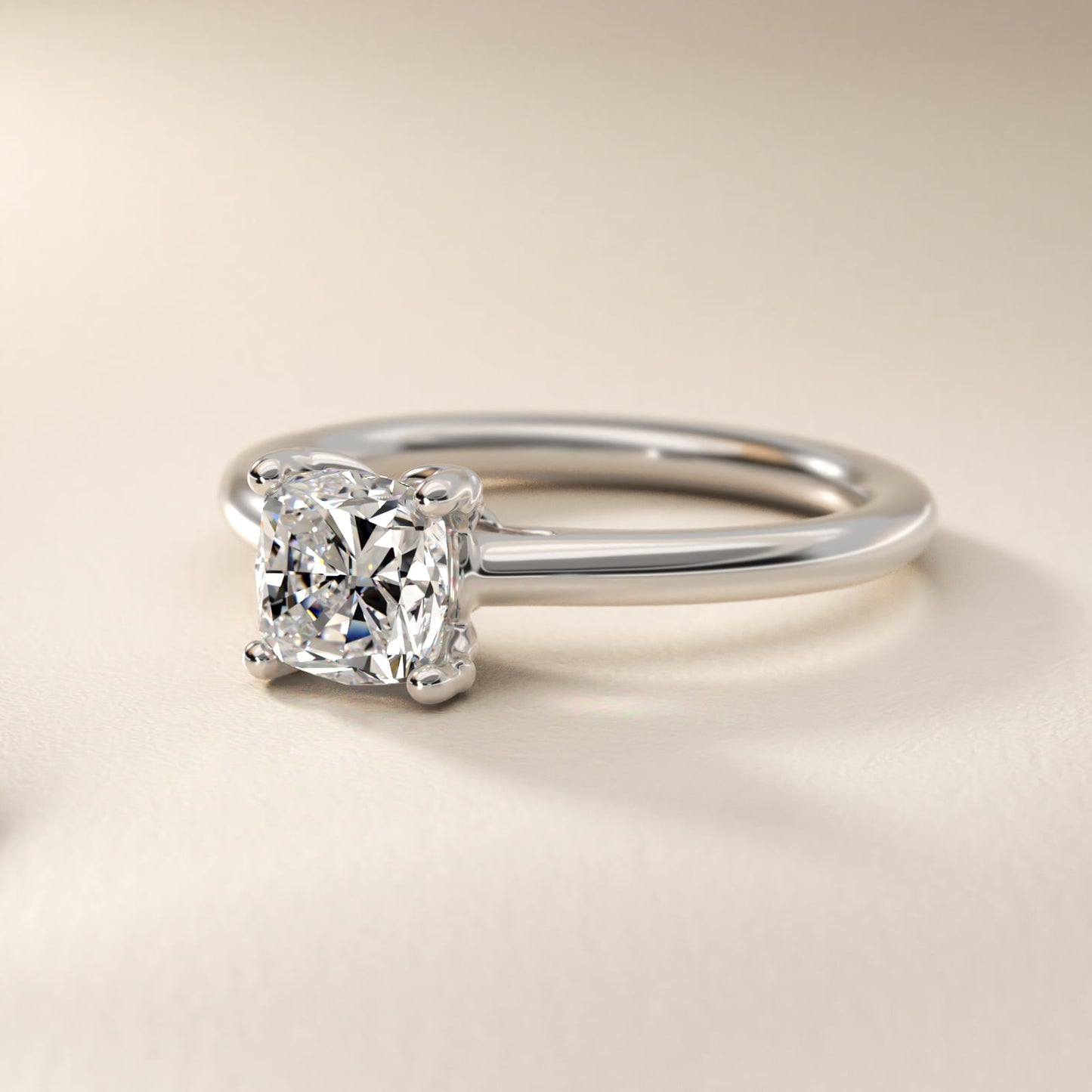 Leaf Solitaire Plus Diamond Engagement Ring in Platinum - Cushion Center