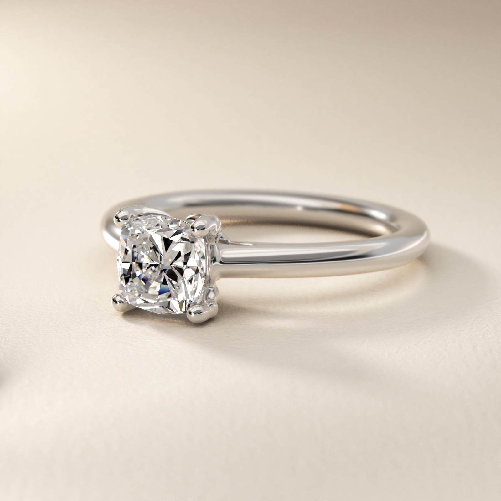 Leaf Solitaire Plus Diamond Engagement Ring in Platinum - Cushion Center