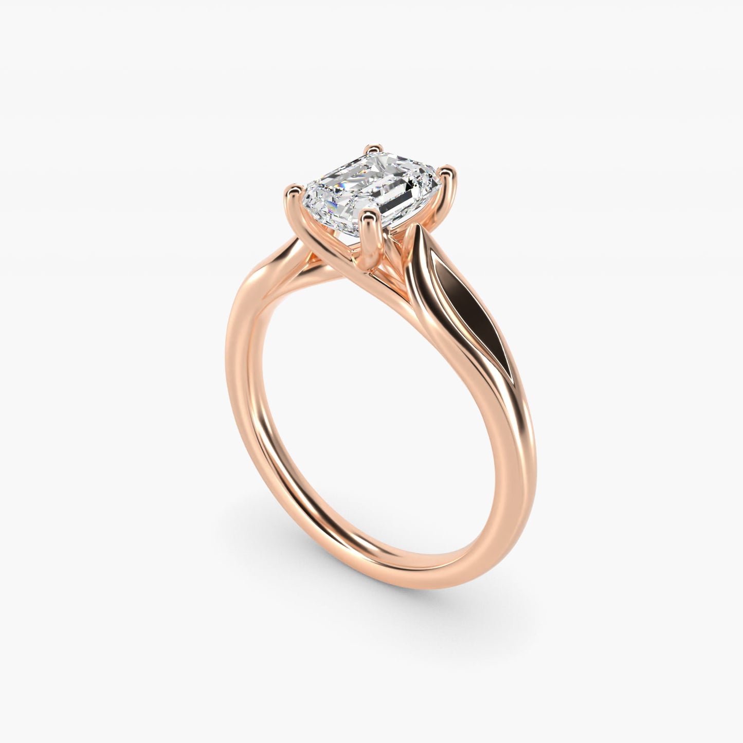 Leaf Solitaire Engagement Ring in 14k Rose Gold - Emerald Center