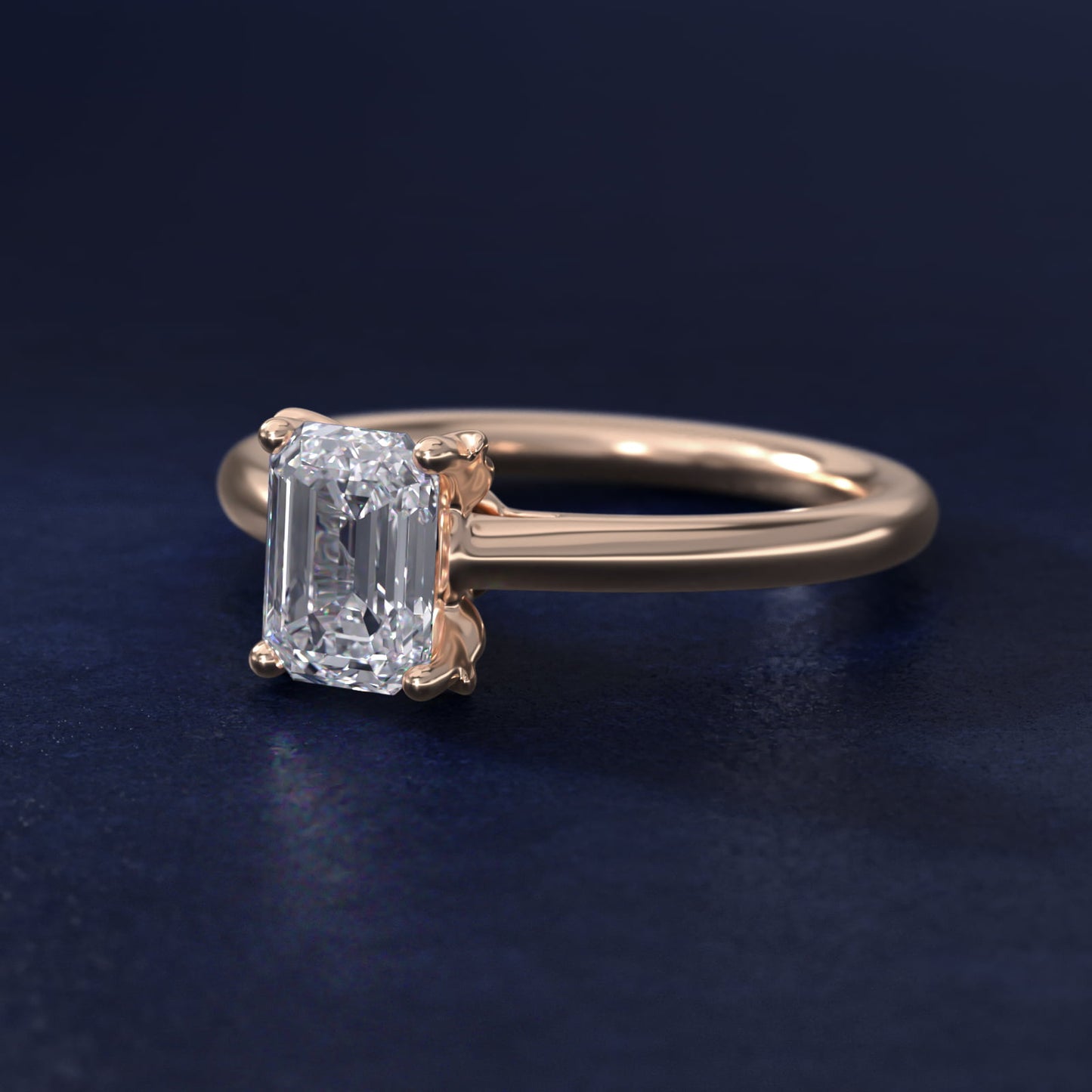 Leaf Solitaire Plus Diamond Engagement Ring in 14k Rose Gold - Emerald Center