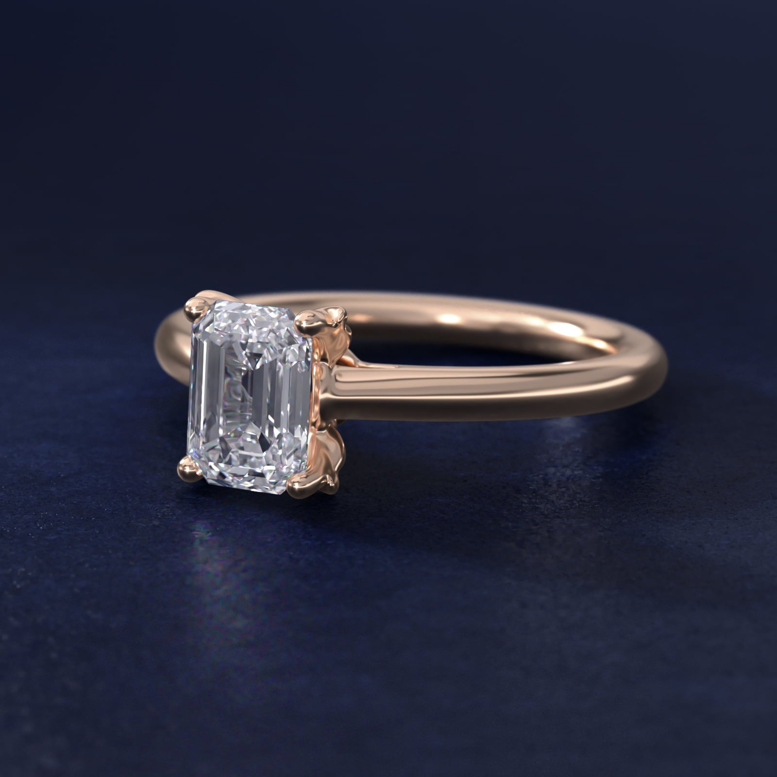 Leaf Solitaire Plus Diamond Engagement Ring in 14k Rose Gold - Emerald Center