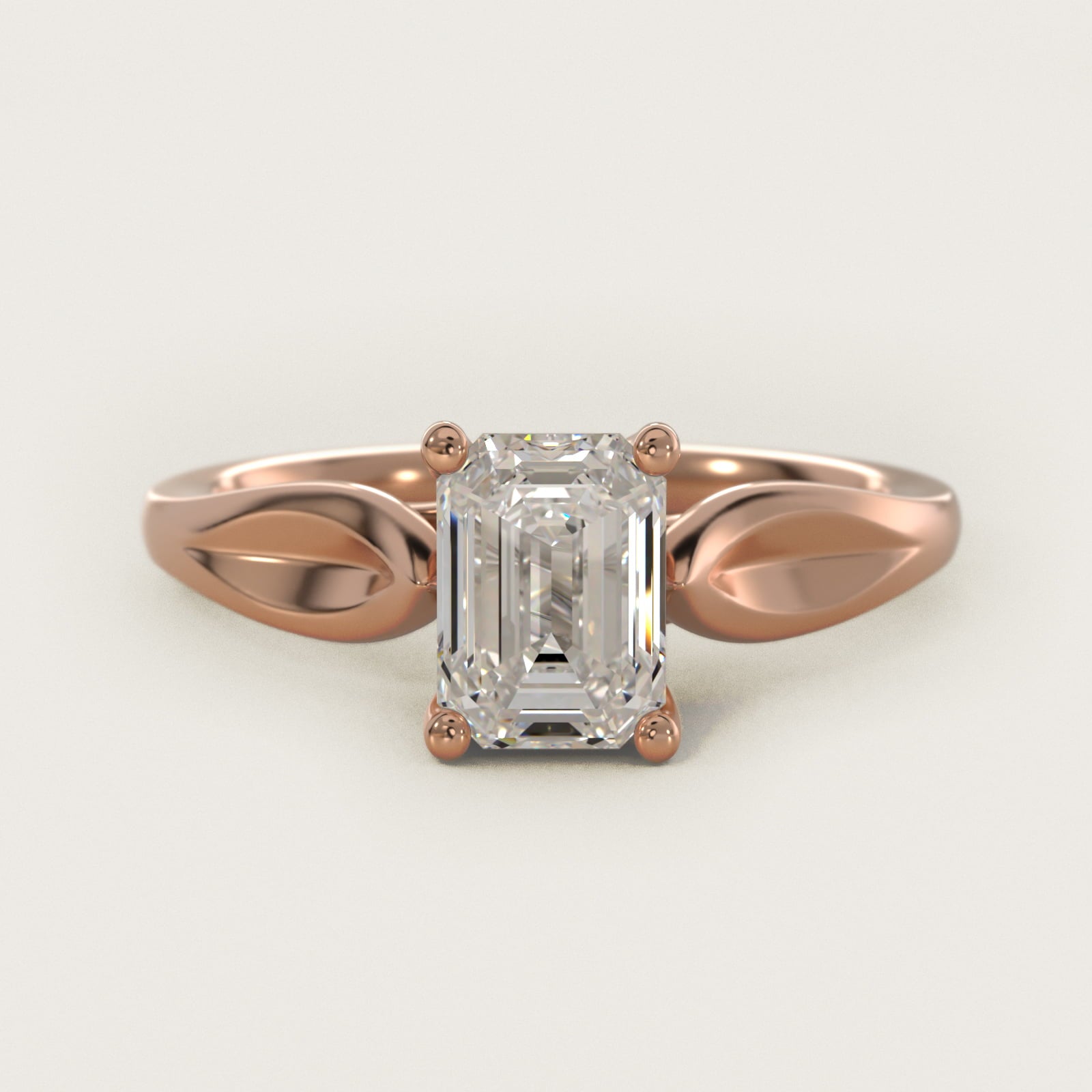 Leaf Solitaire Engagement Ring in 14k Rose Gold - Emerald Center