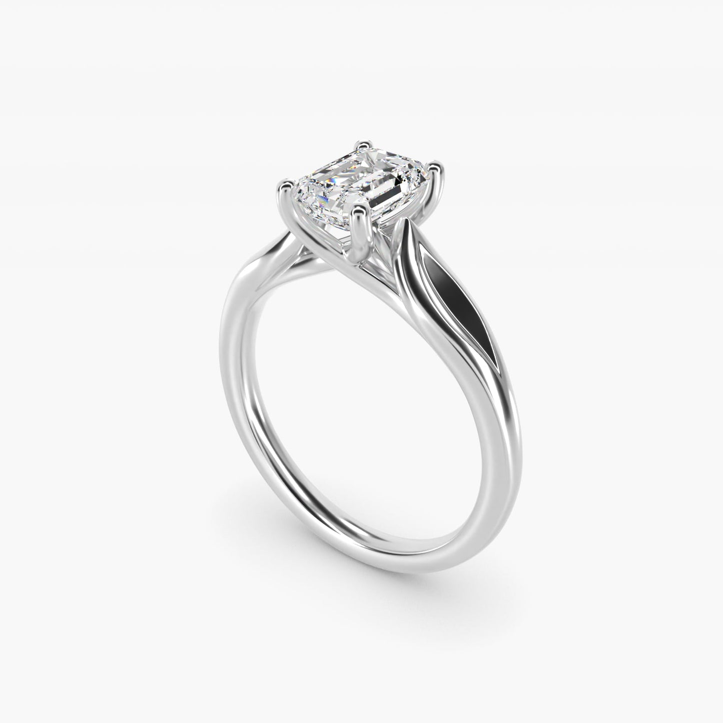 Leaf Solitaire Engagement Ring in 18k White Gold - Emerald Center