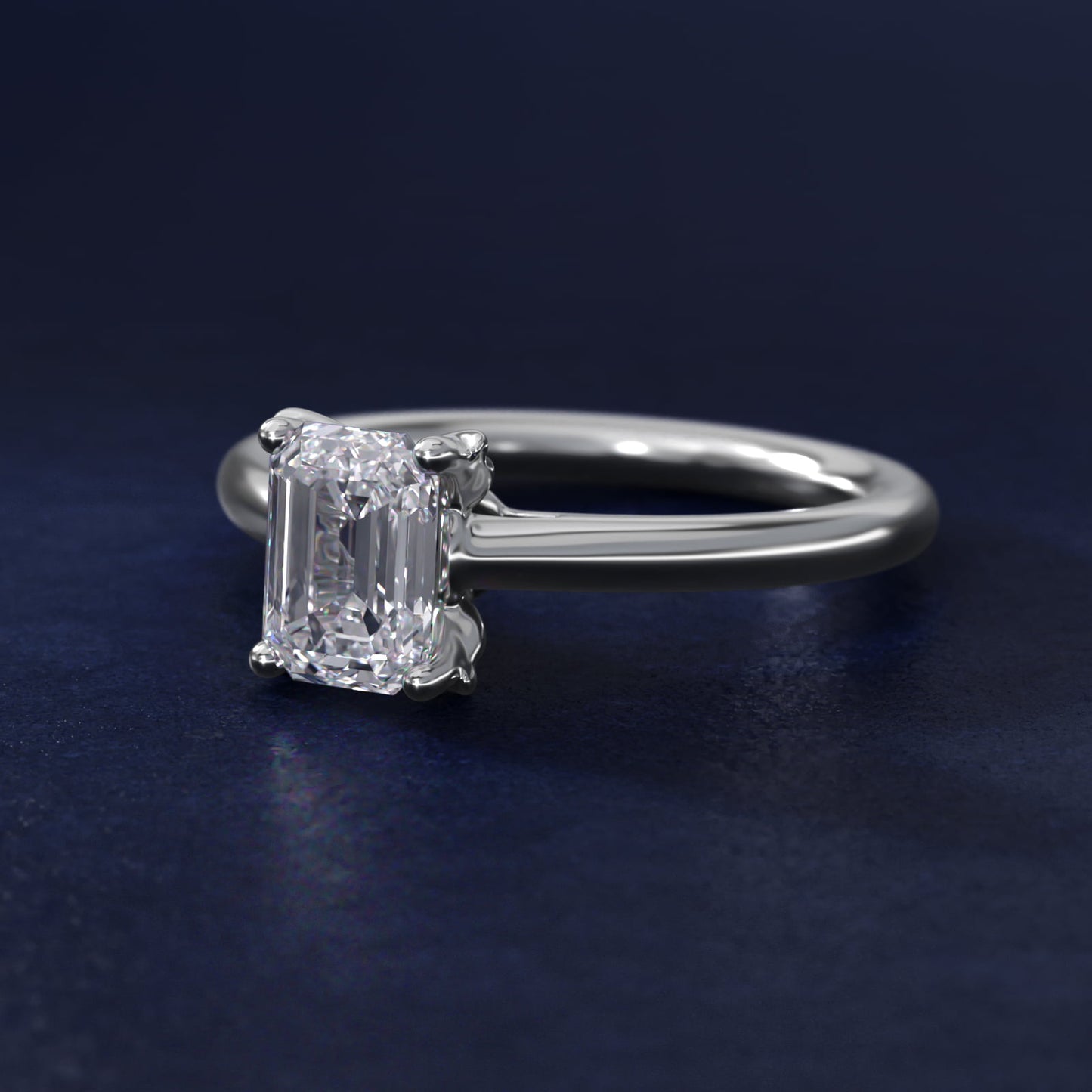 Leaf Solitaire Plus Diamond Engagement Ring in 18k White Gold - Emerald Center