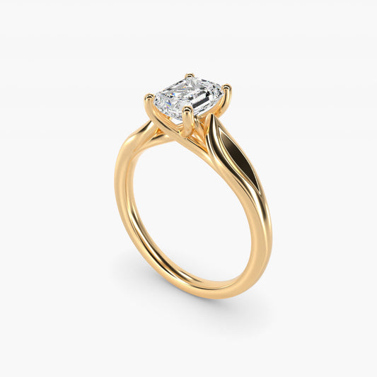 Leaf Solitaire Engagement Ring in 14k Yellow Gold - Emerald Center
