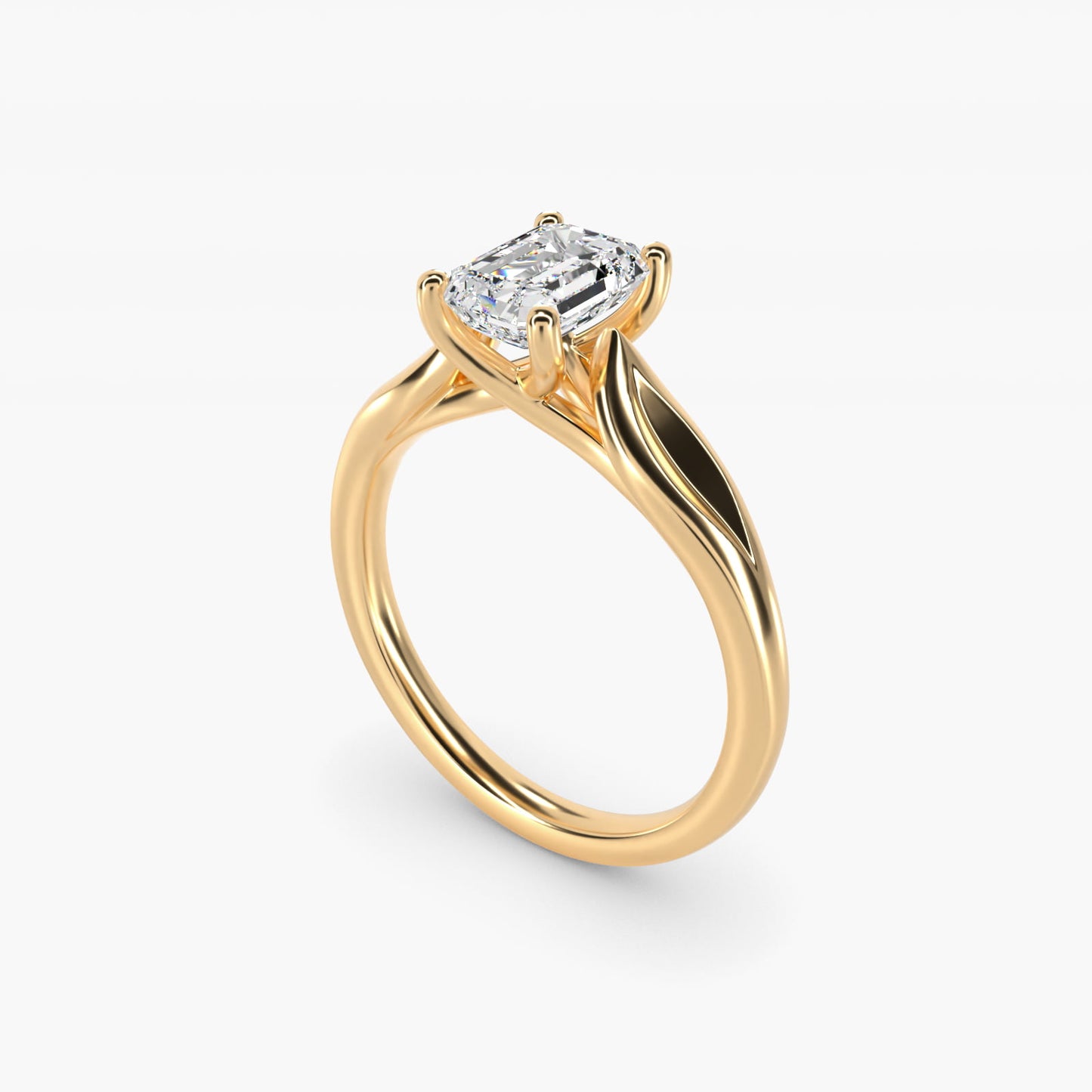 Leaf Solitaire Engagement Ring in 18k Yellow Gold - Emerald Center