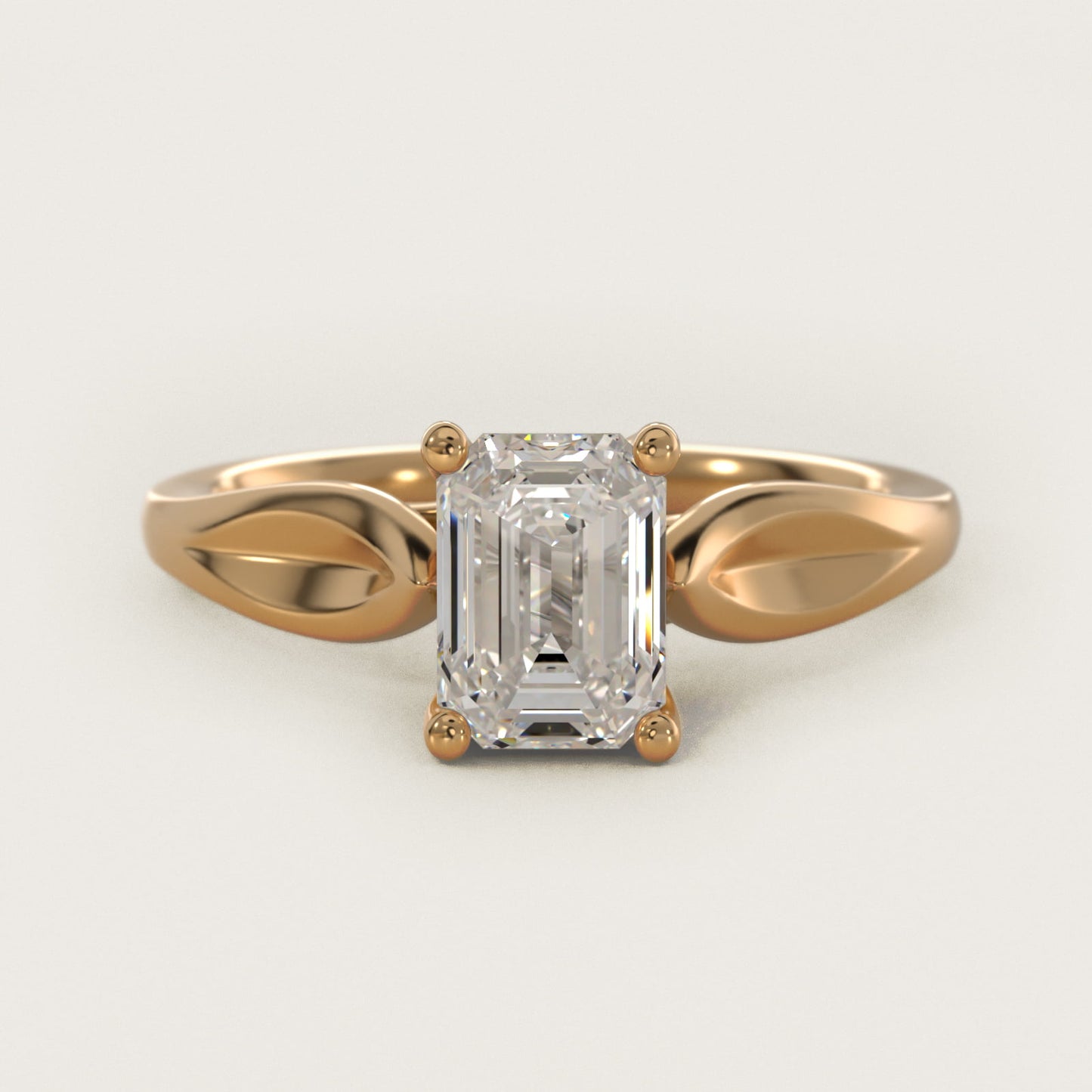 Leaf Solitaire Engagement Ring in 14k Yellow Gold - Emerald Center