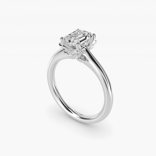 Leaf Solitaire Plus Diamond Engagement Ring in Platinum - Emerald Center