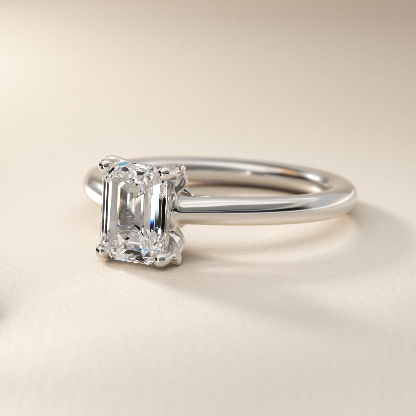 Leaf Solitaire Plus Diamond Engagement Ring in Platinum - Emerald Center