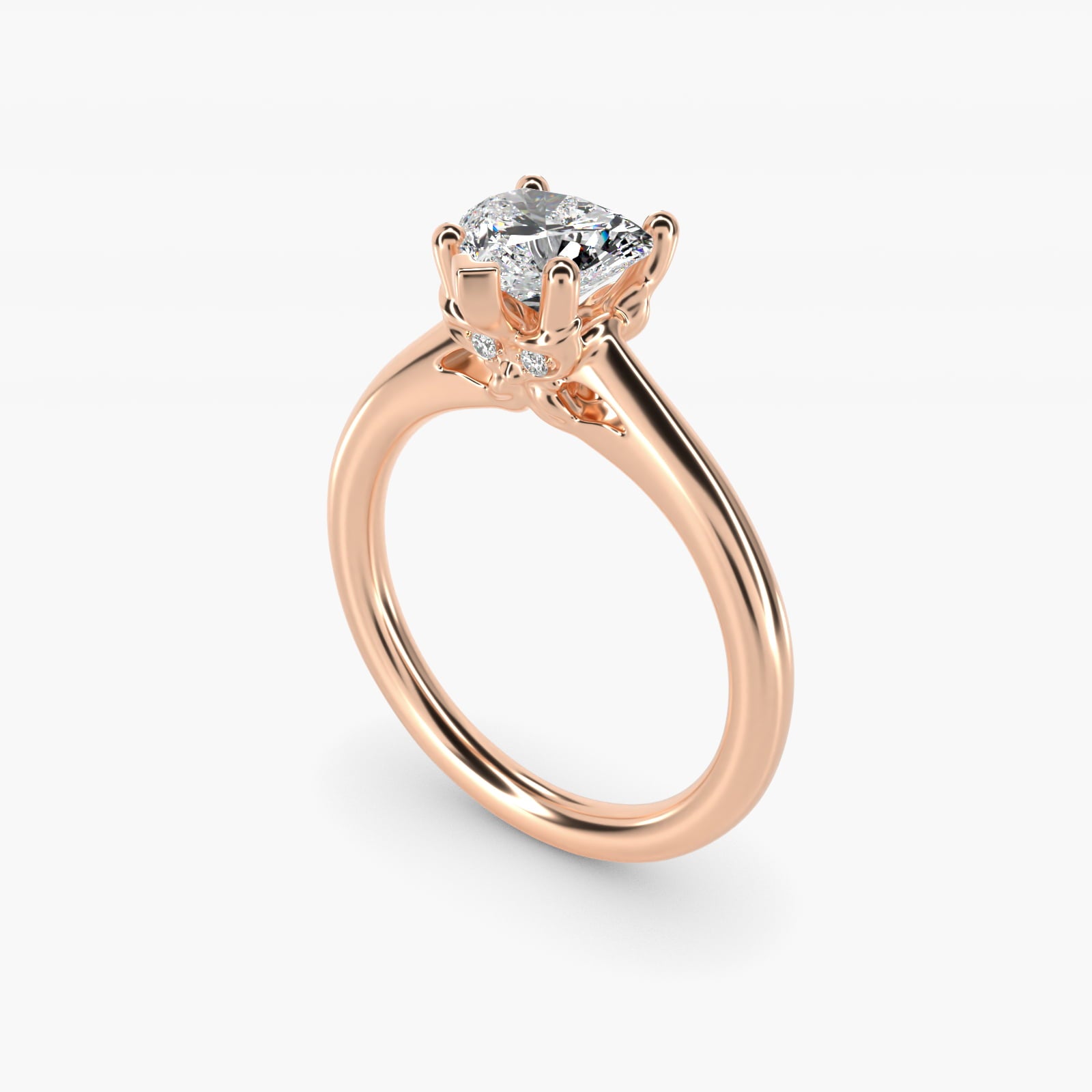 Leaf Solitaire Plus Diamond Engagement Ring in 14k Rose Gold - Heart Center