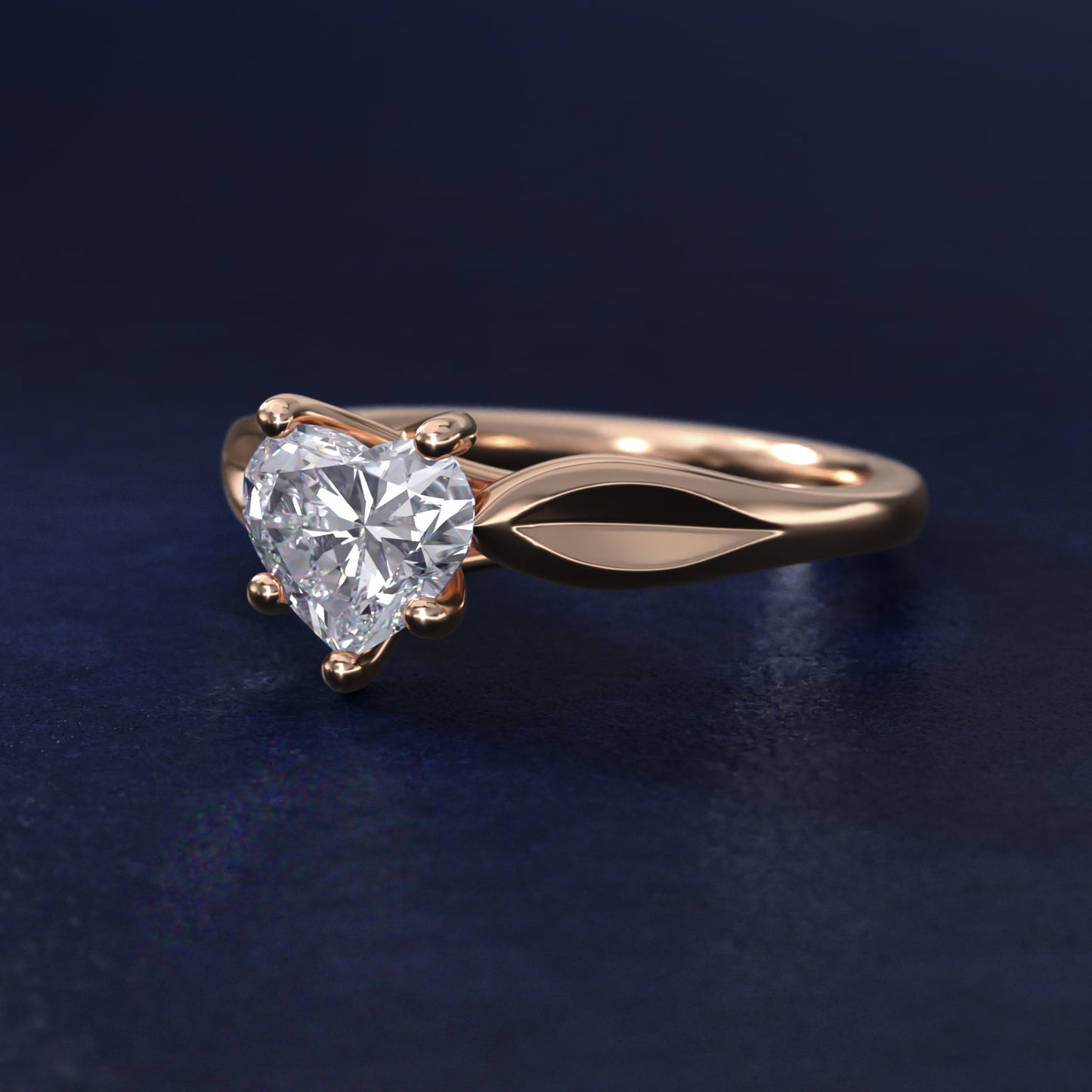 Leaf Solitaire Engagement Ring in 14k Rose Gold - Heart Center