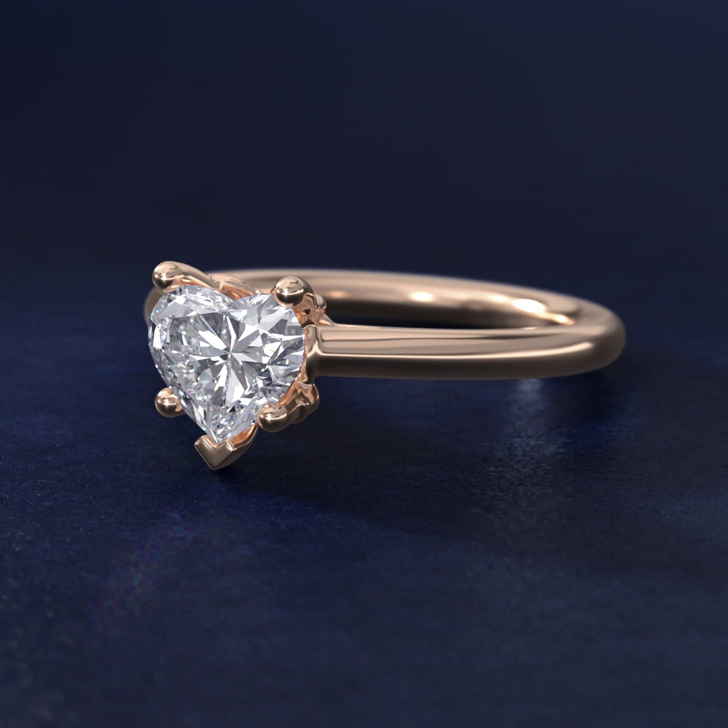 Leaf Solitaire Plus Diamond Engagement Ring in 18k Rose Gold - Heart Center