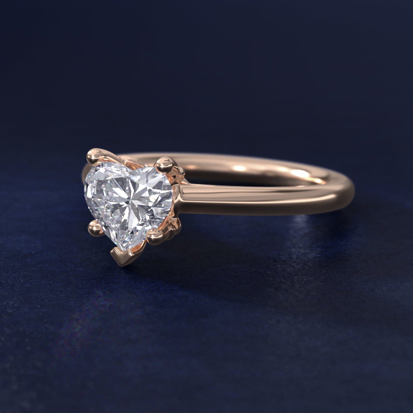Leaf Solitaire Plus Diamond Engagement Ring in 14k Rose Gold - Heart Center