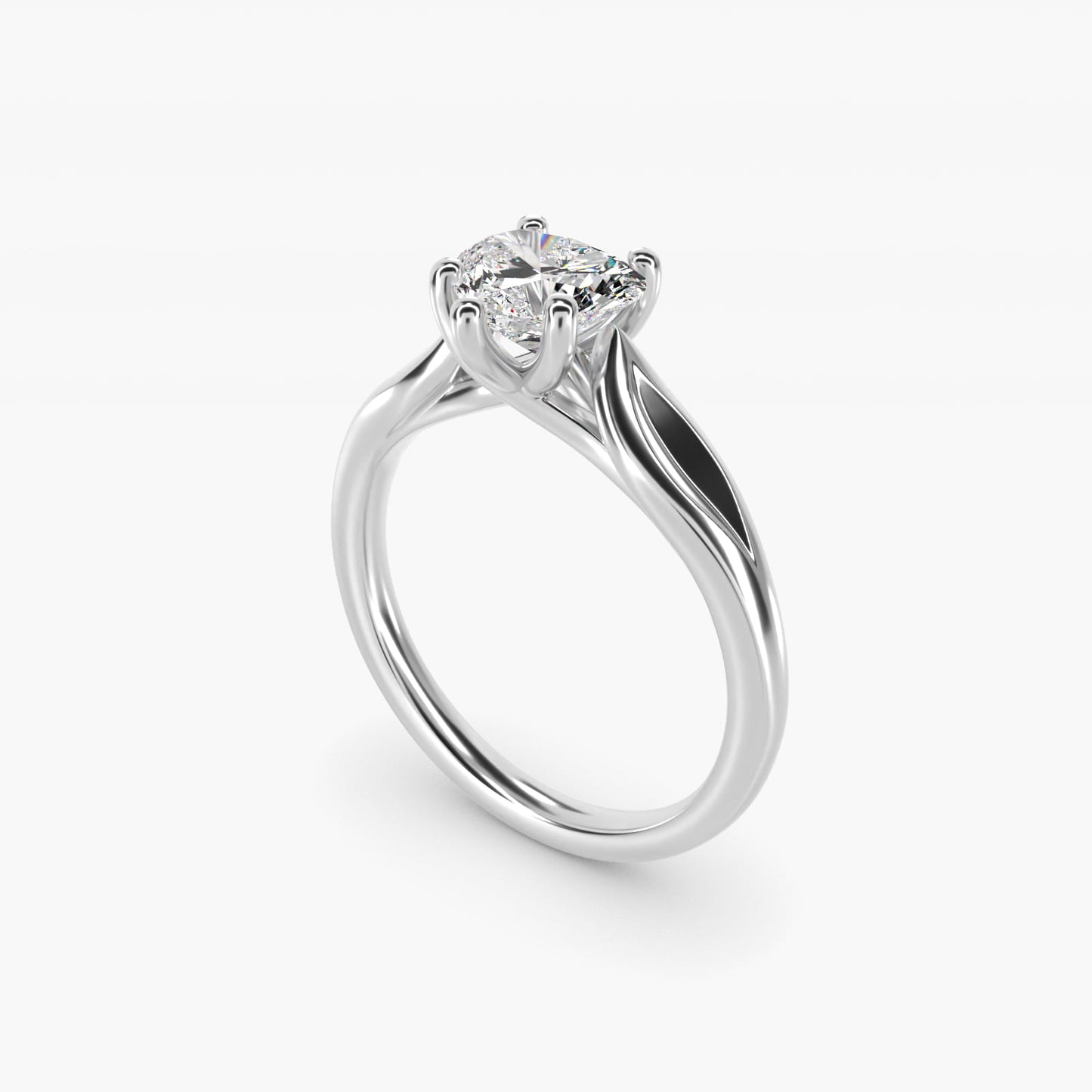 Leaf Solitaire Engagement Ring in 18k White Gold - Heart Center