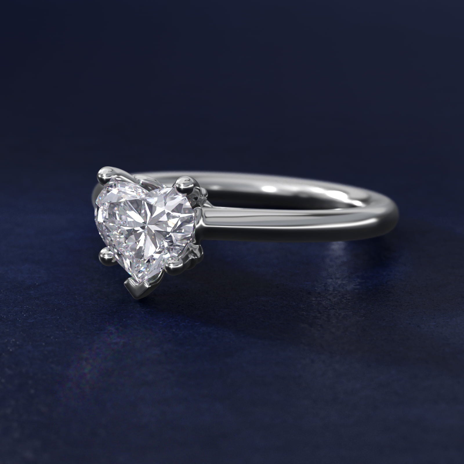 Leaf Solitaire Plus Diamond Engagement Ring in 18k White Gold - Heart Center