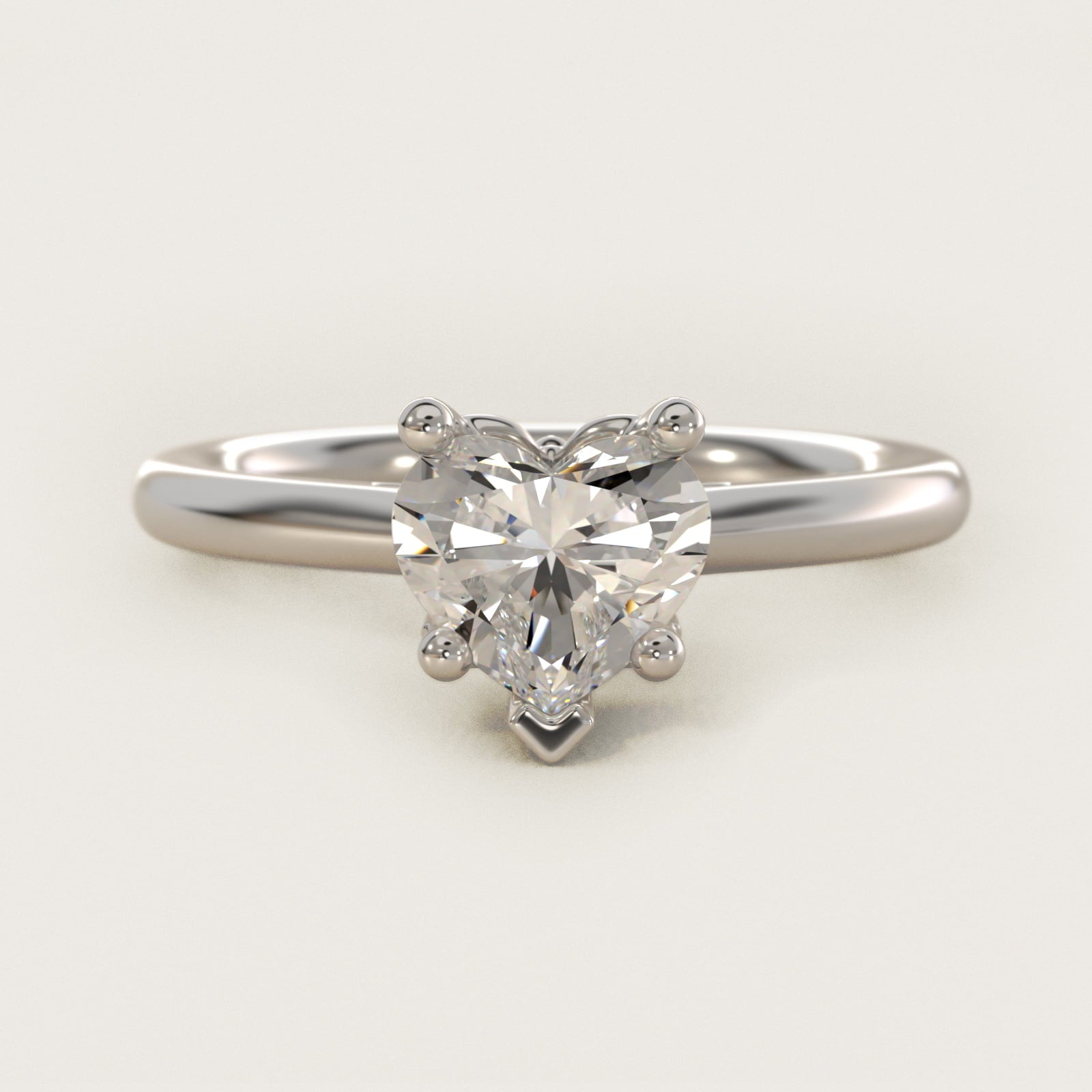 Leaf Solitaire Plus Diamond Engagement Ring in 18k White Gold - Heart Center