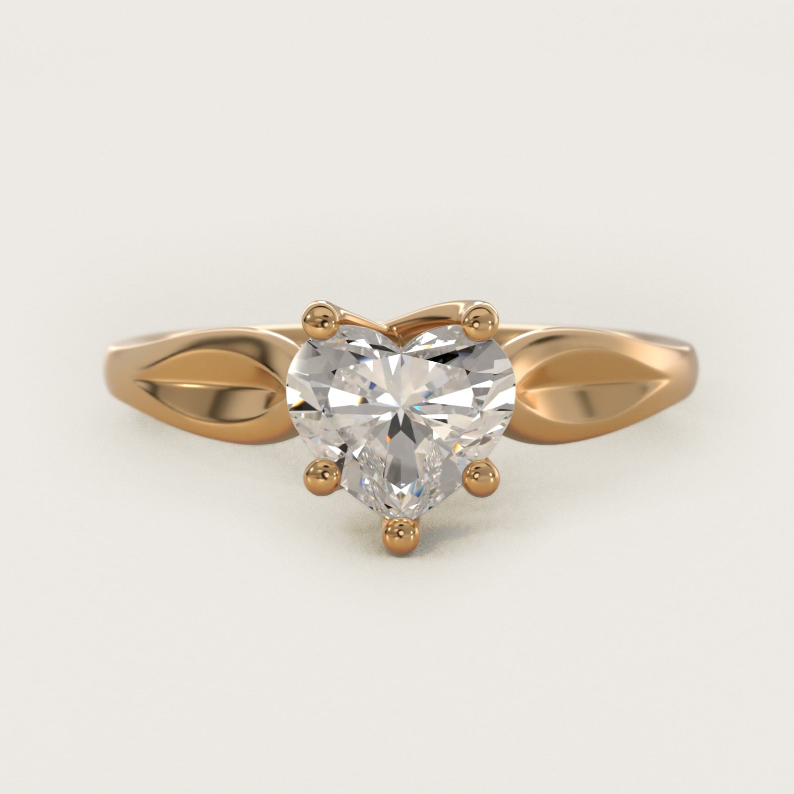 Leaf Solitaire Engagement Ring in 18k Yellow Gold - Heart Center