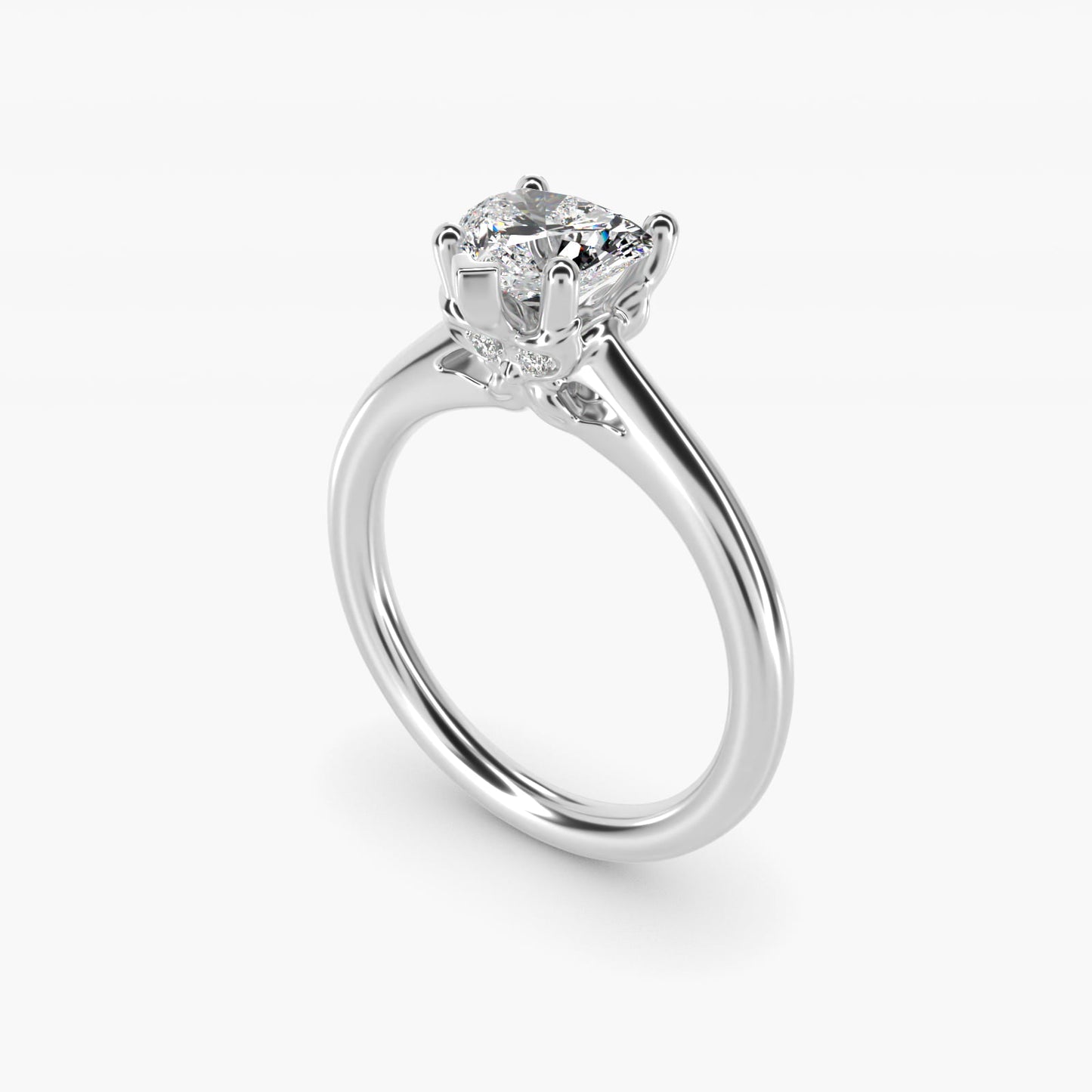 Leaf Solitaire Plus Diamond Engagement Ring in Platinum - Heart Center