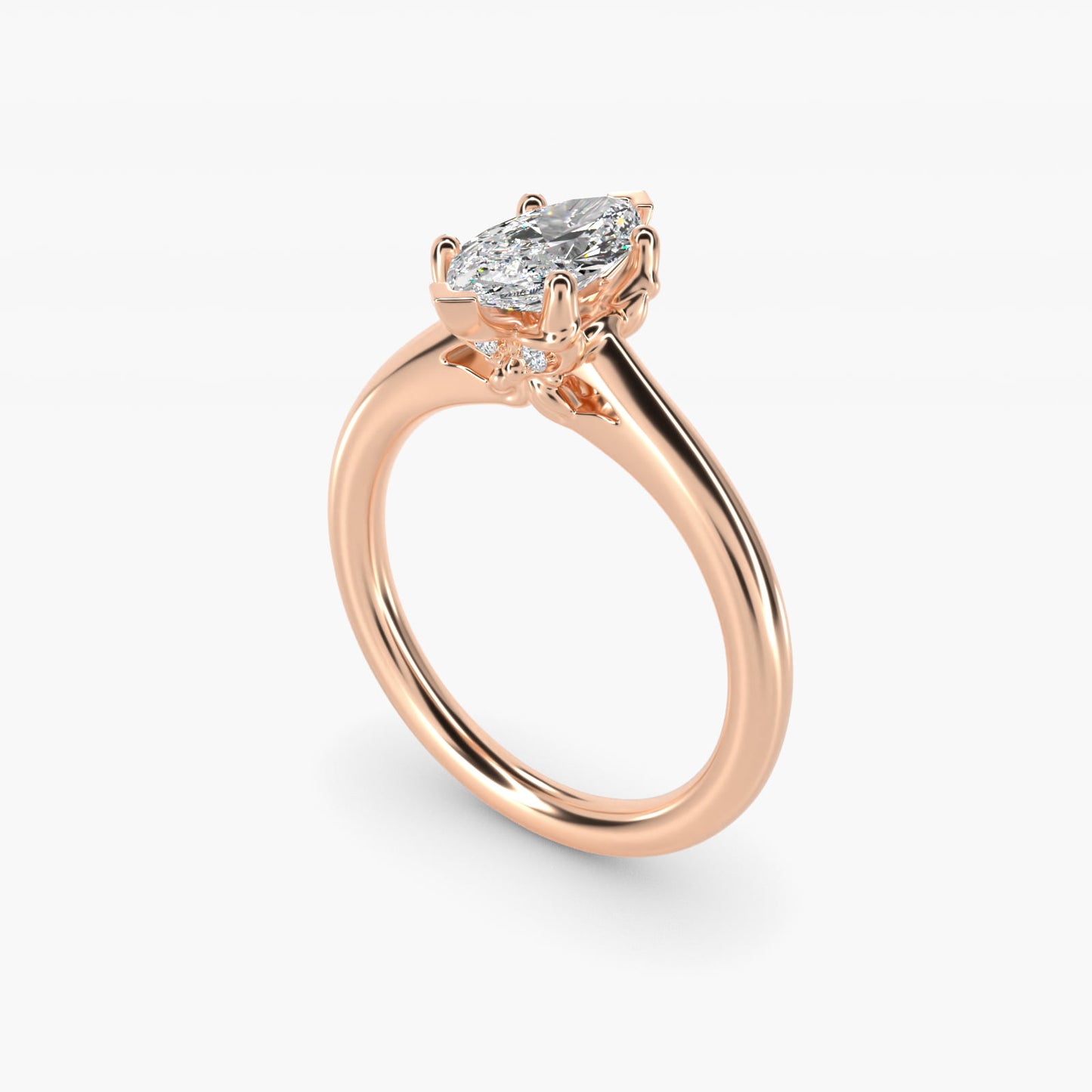 Leaf Solitaire Plus Diamond Engagement Ring in 18k Rose Gold - Marquise Center