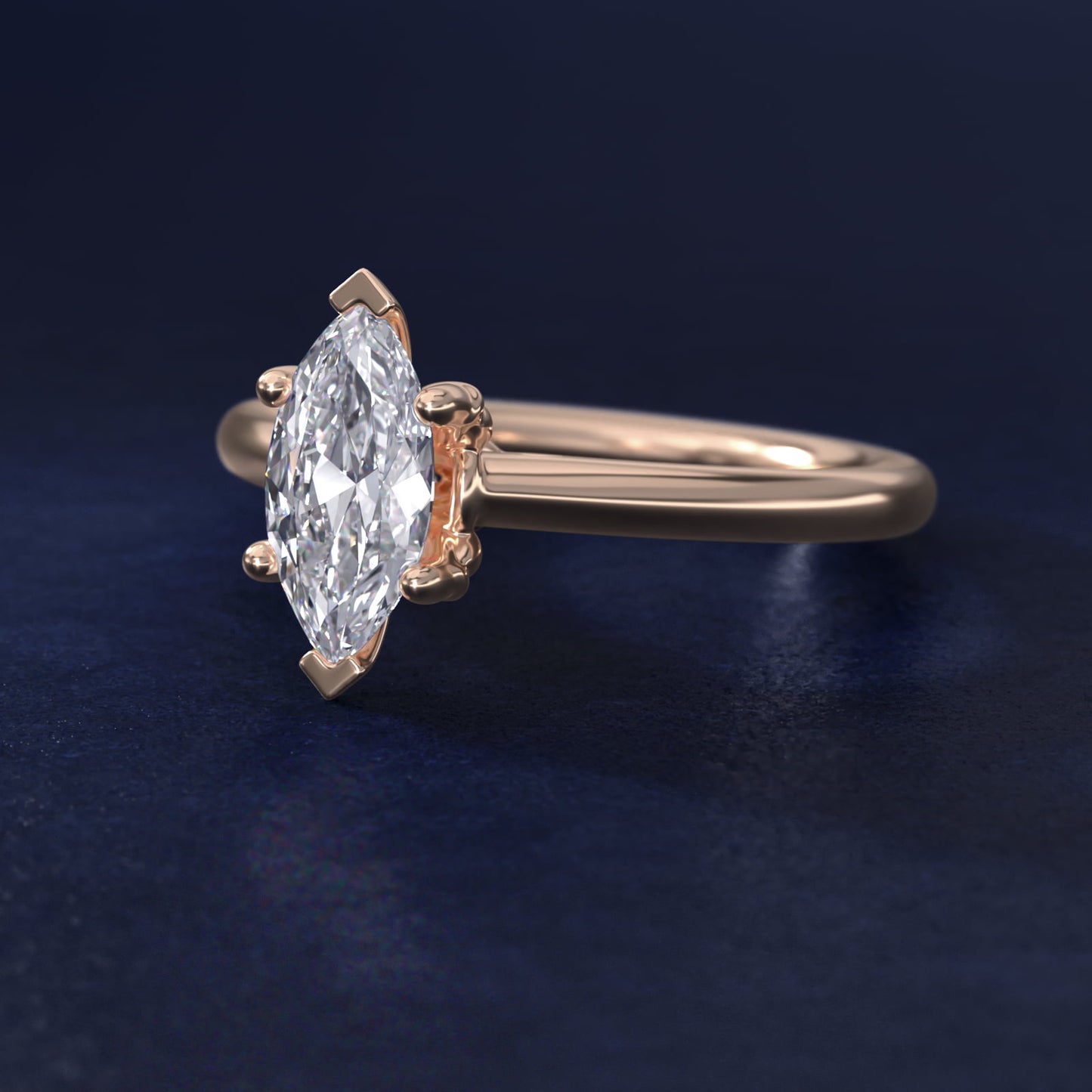 Leaf Solitaire Plus Diamond Engagement Ring in 14k Rose Gold - Marquise Center