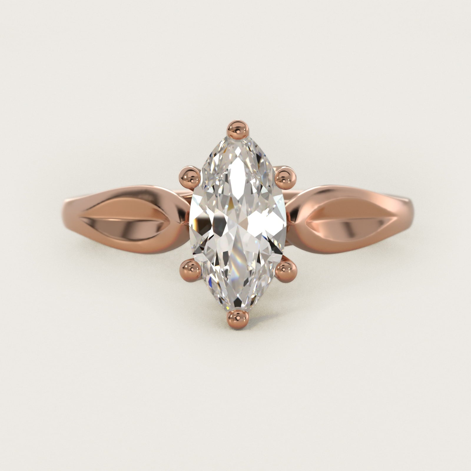 Leaf Solitaire Engagement Ring in 18k Rose Gold - Marquise Center