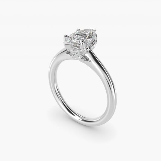 Leaf Solitaire Plus Diamond Engagement Ring in 18k White Gold - Marquise Center