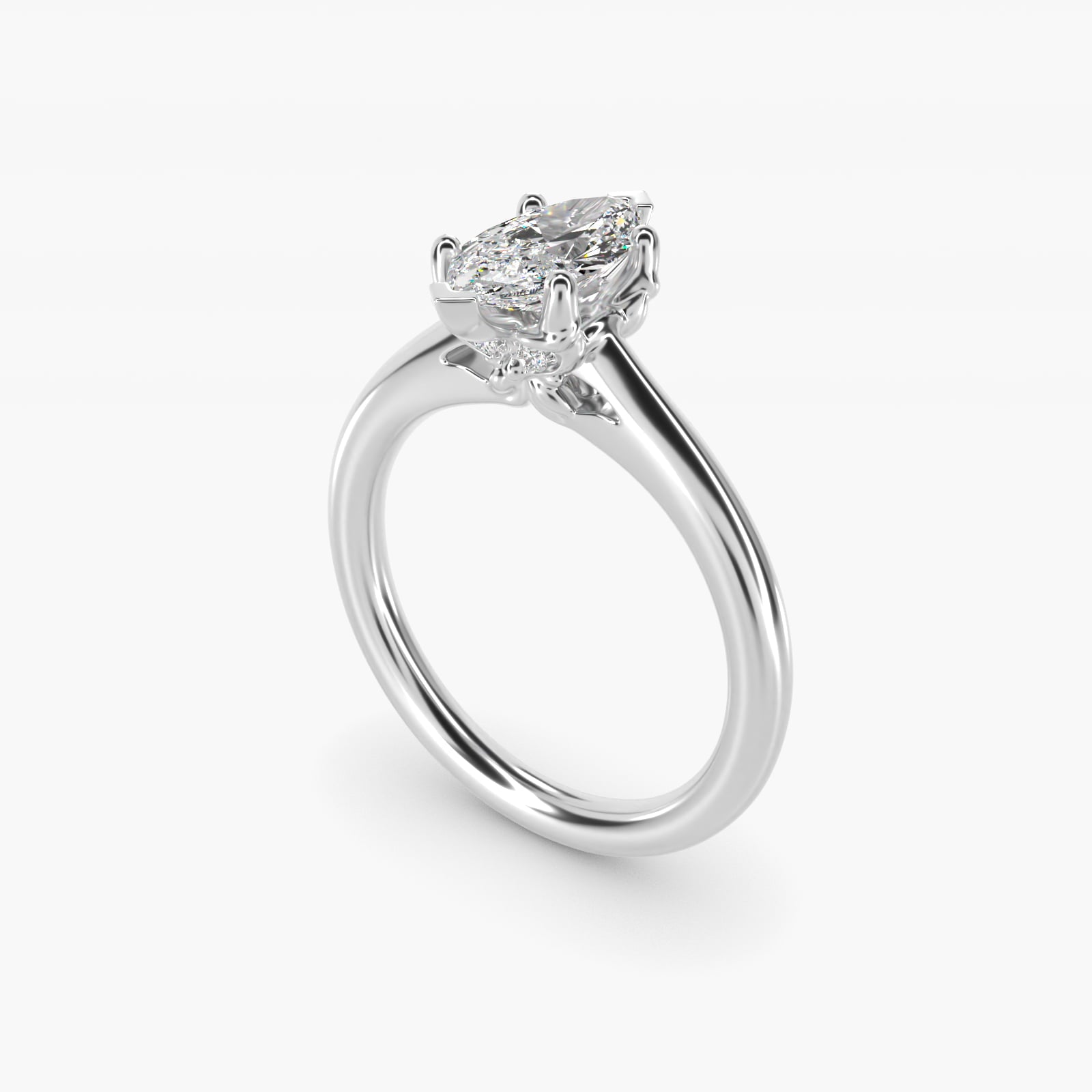 Leaf Solitaire Plus Diamond Engagement Ring in 14k White Gold - Marquise Center