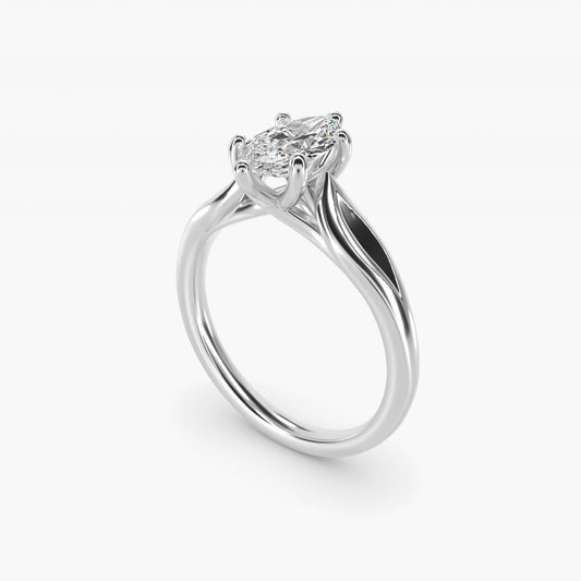 Leaf Solitaire Engagement Ring in 18k White Gold - Marquise Center