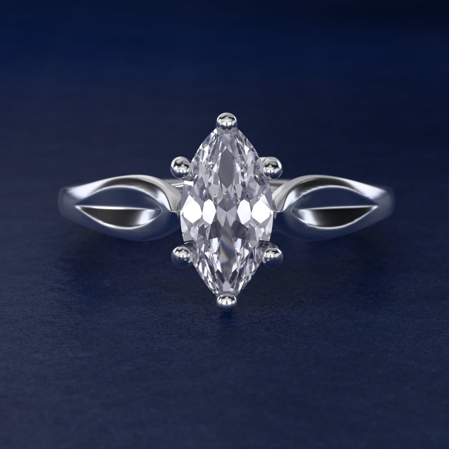 Leaf Solitaire Engagement Ring in 18k White Gold - Marquise Center
