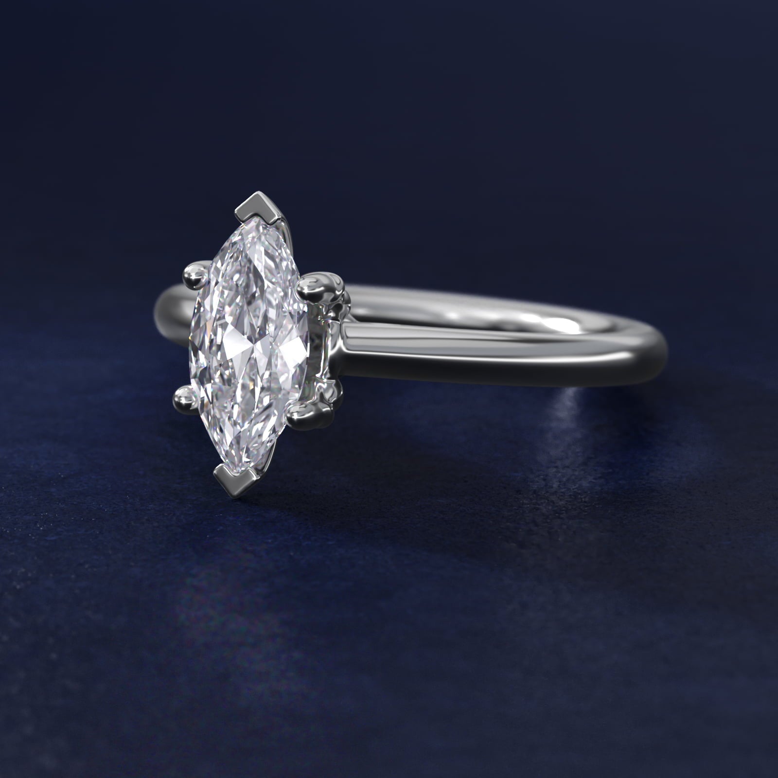 Leaf Solitaire Plus Diamond Engagement Ring in 14k White Gold - Marquise Center