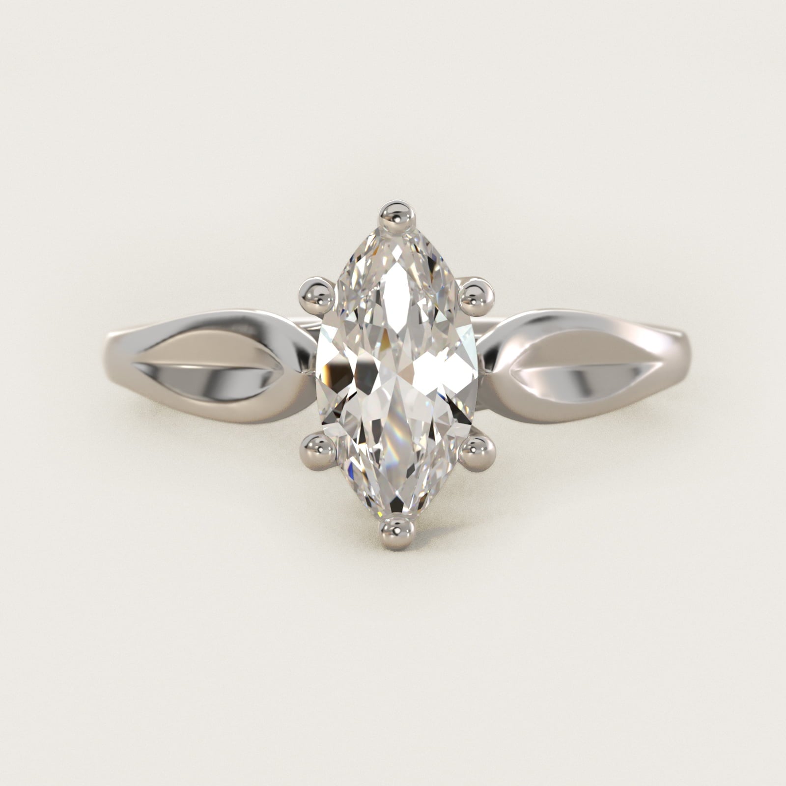 Leaf Solitaire Engagement Ring in 18k White Gold - Marquise Center