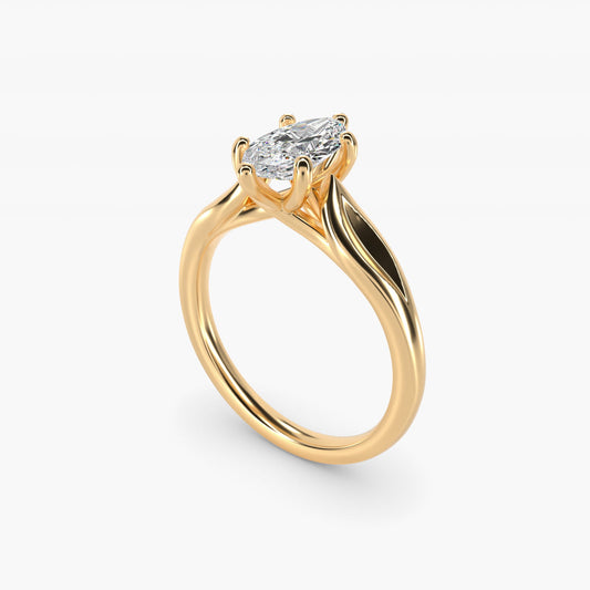 Leaf Solitaire Engagement Ring in 14k Yellow Gold - Marquise Center