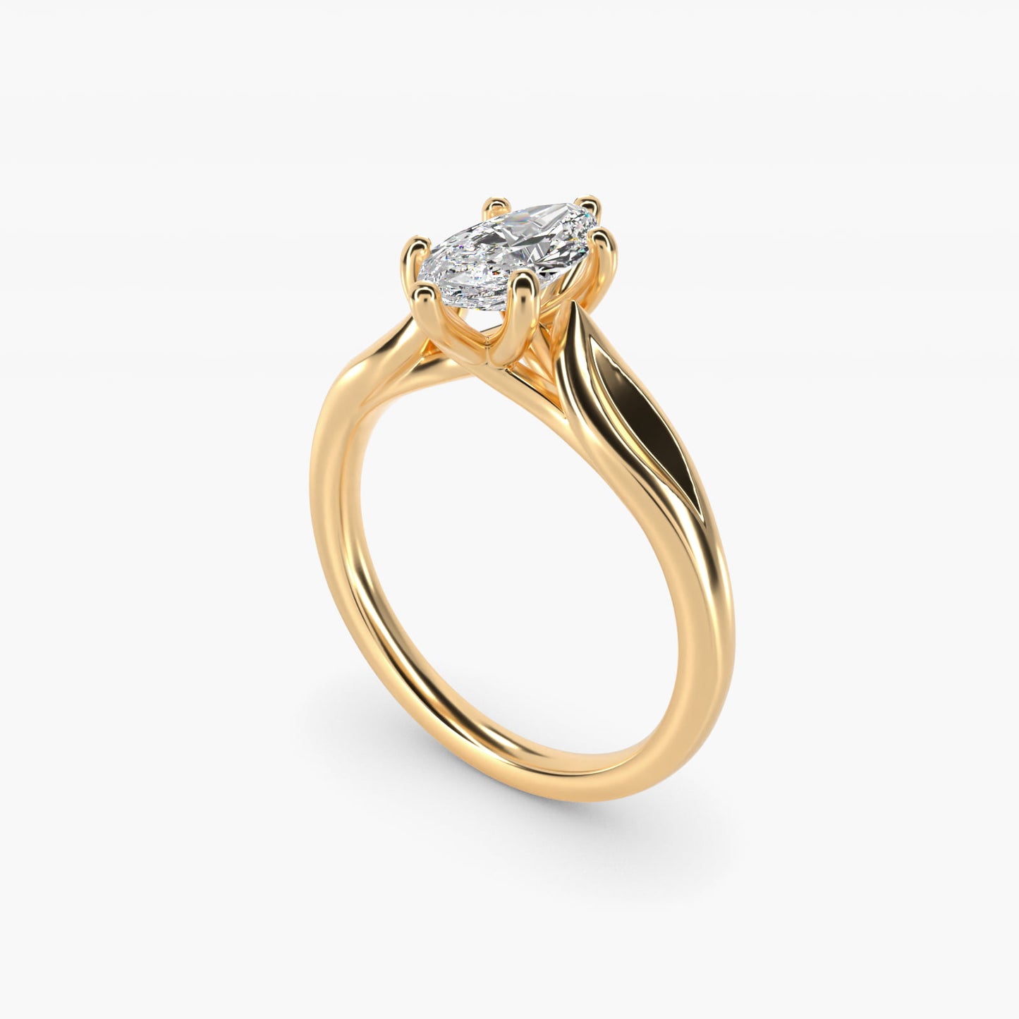Leaf Solitaire Engagement Ring in 18k Yellow Gold - Marquise Center
