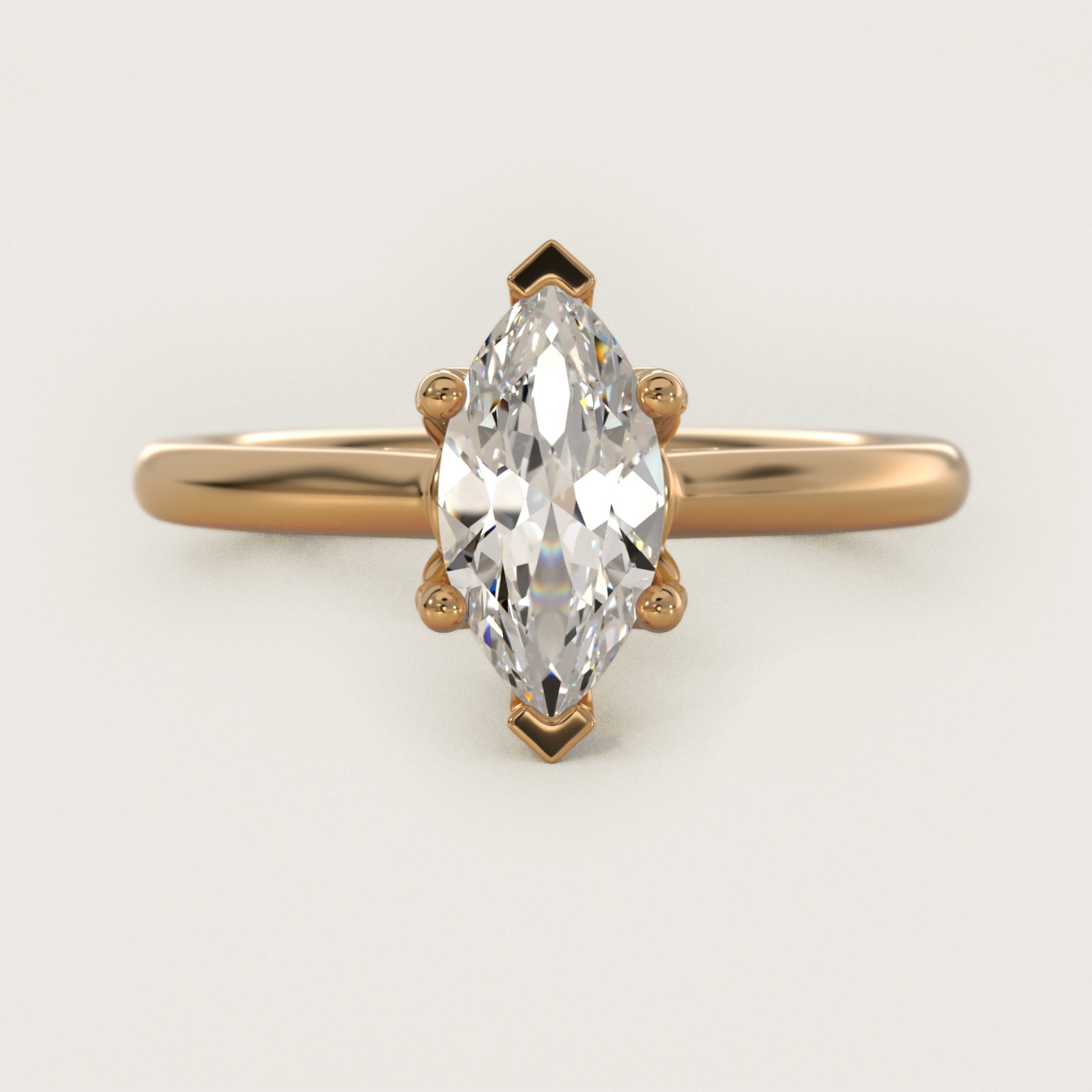 Leaf Solitaire Plus Diamond Engagement Ring in 18k Yellow Gold - Marquise Center
