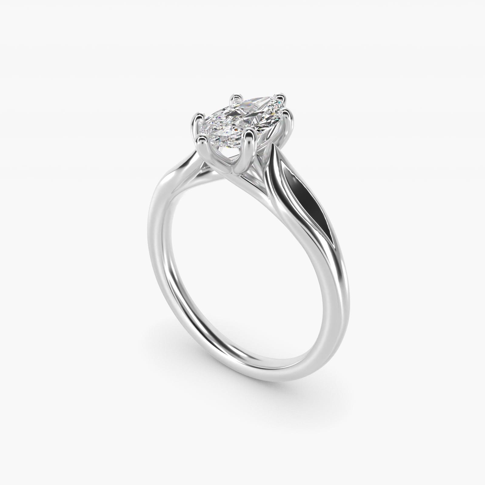 Leaf Solitaire Engagement Ring in Platinum - Marquise Center