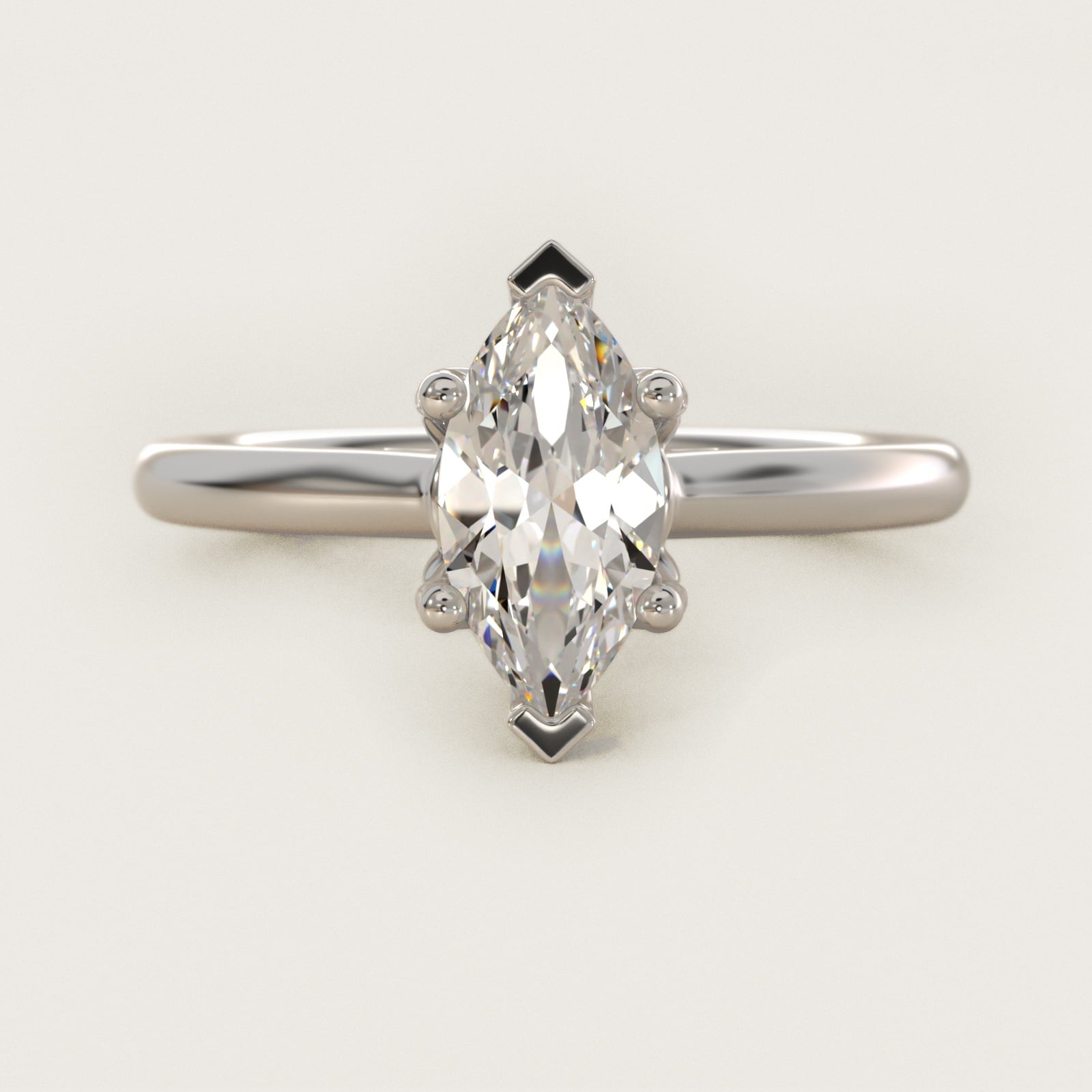 Leaf Solitaire Plus Diamond Engagement Ring in Platinum - Marquise Center
