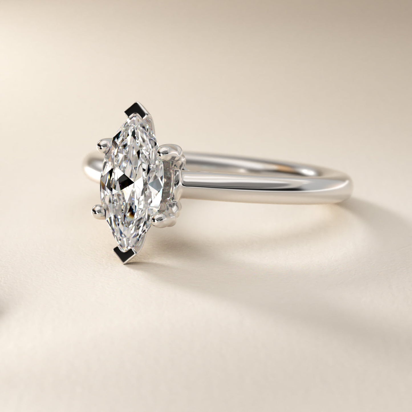 Leaf Solitaire Plus Diamond Engagement Ring in Platinum - Marquise Center
