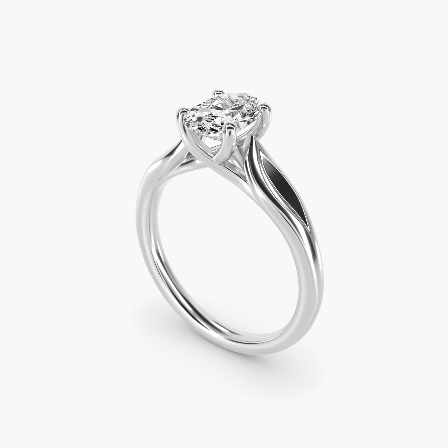 Leaf Solitaire Engagement Ring in 18k White Gold - Oval Center