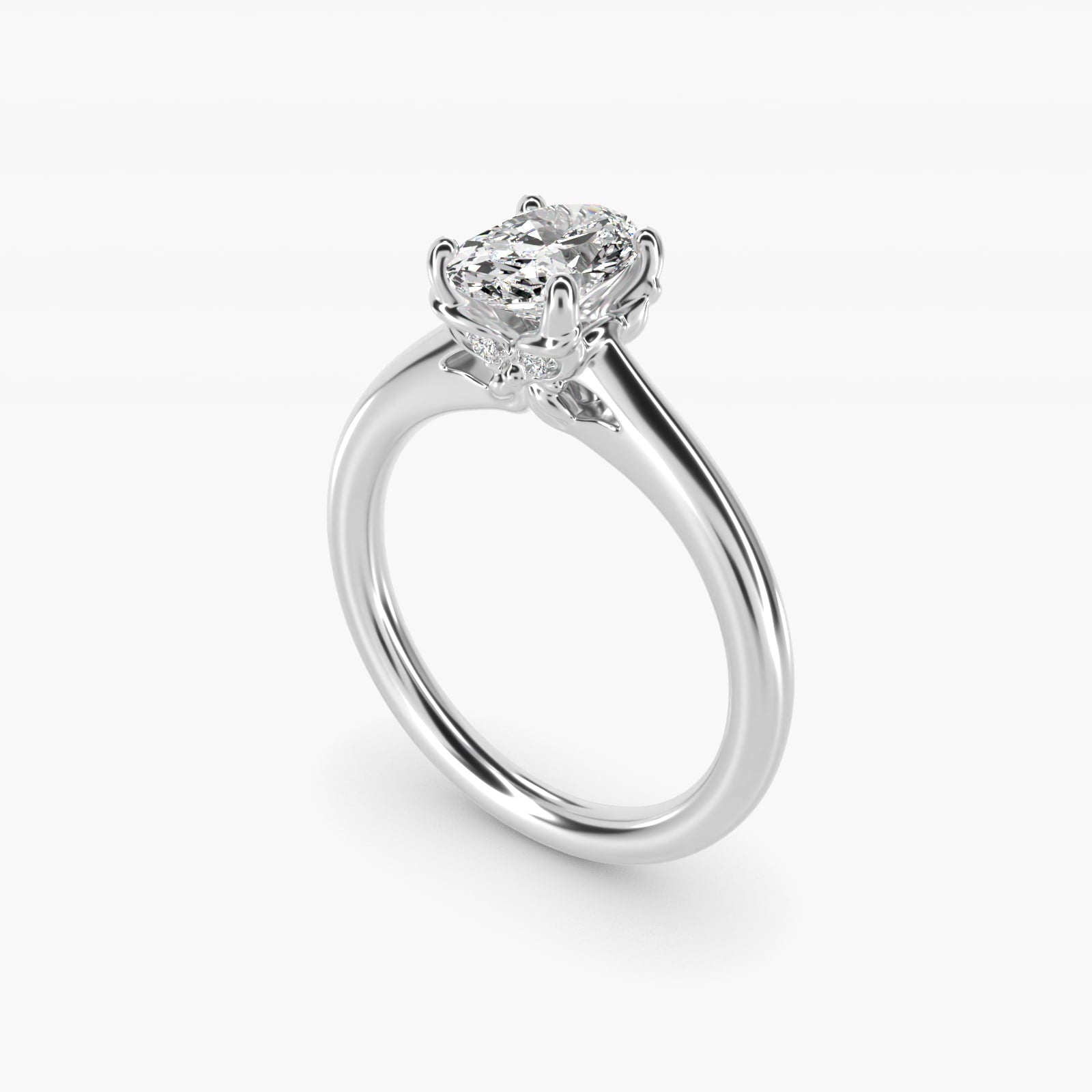Leaf Solitaire Plus Diamond Engagement Ring in 18k White Gold - Oval Center