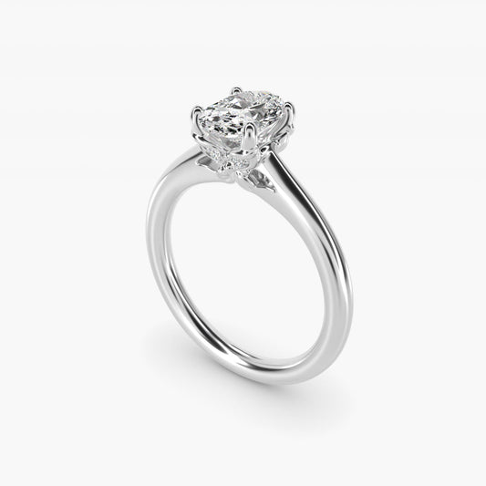 Leaf Solitaire Plus Diamond Engagement Ring in 18k White Gold - Oval Center