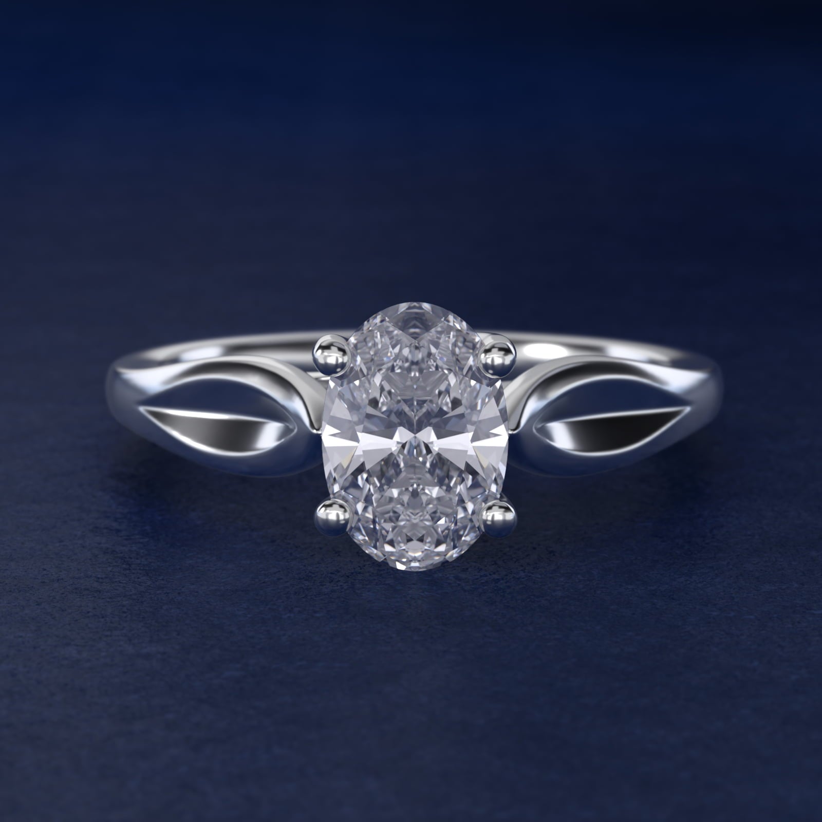 Leaf Solitaire Engagement Ring in 14k White Gold - Oval Center