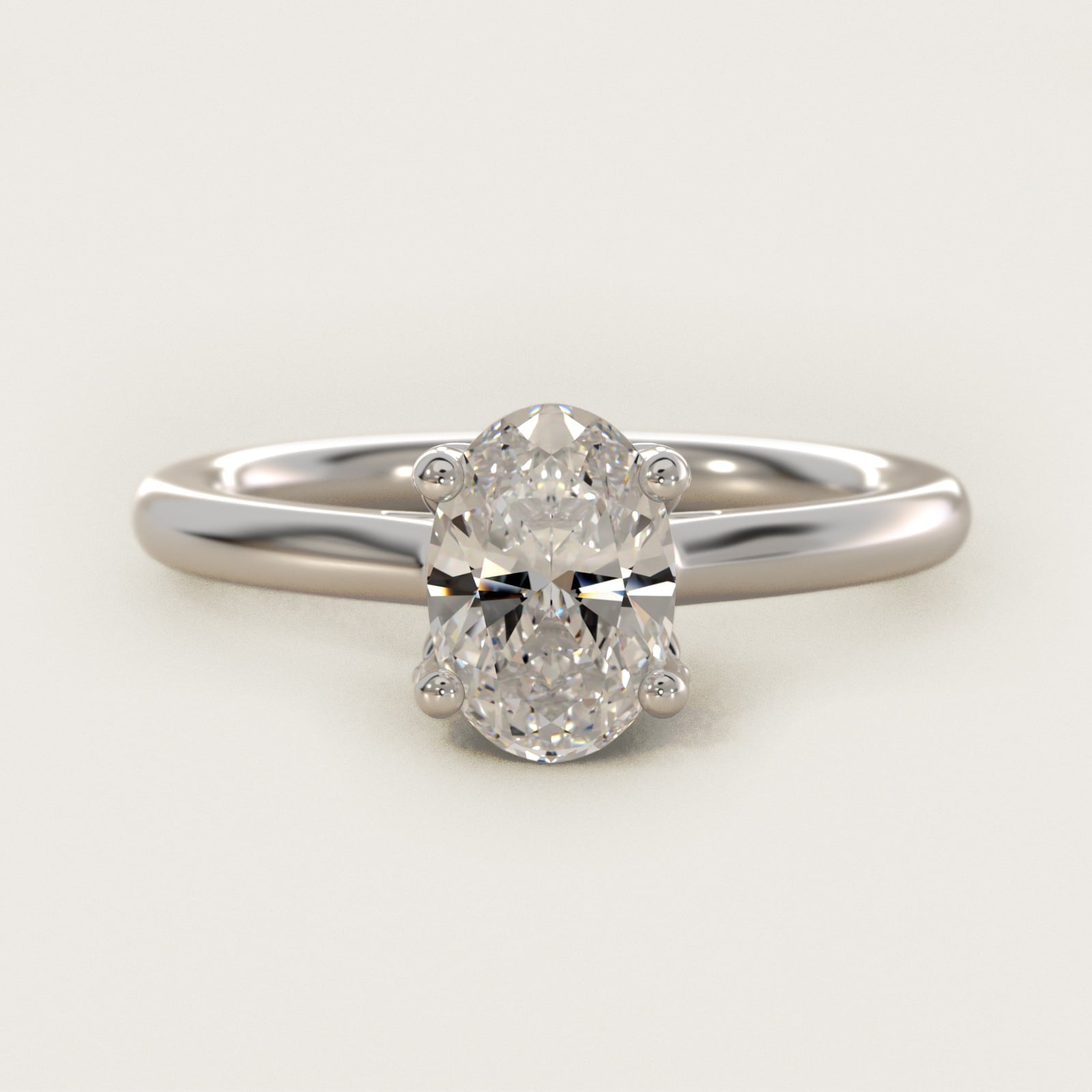 Leaf Solitaire Plus Diamond Engagement Ring in 14k White Gold - Oval Center