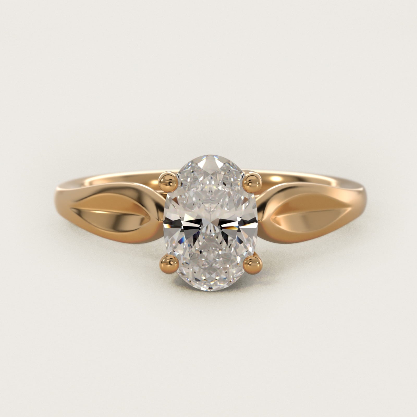 Leaf Solitaire Engagement Ring in 14k Yellow Gold - Oval Center