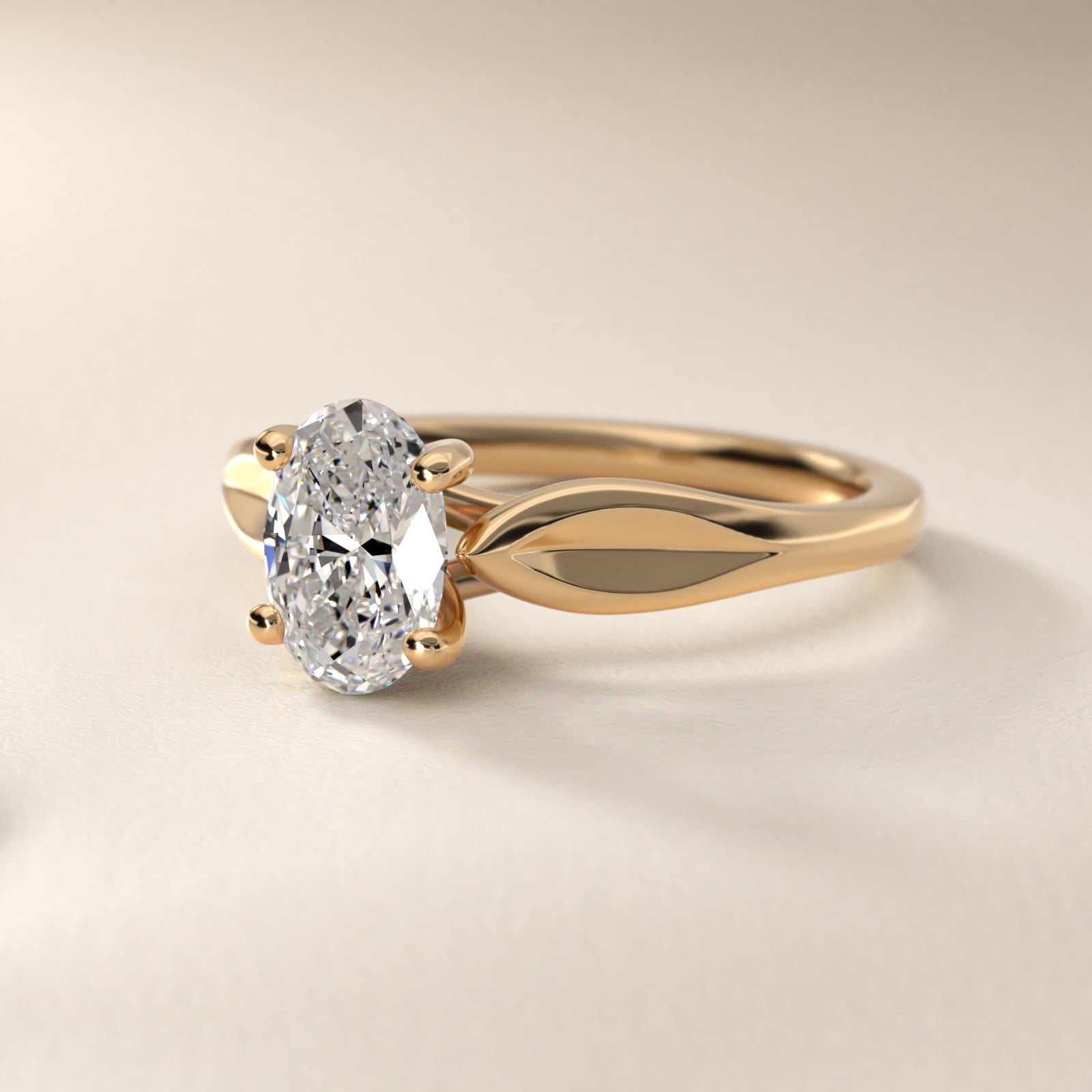 Leaf Solitaire Engagement Ring in 18k Yellow Gold - Oval Center
