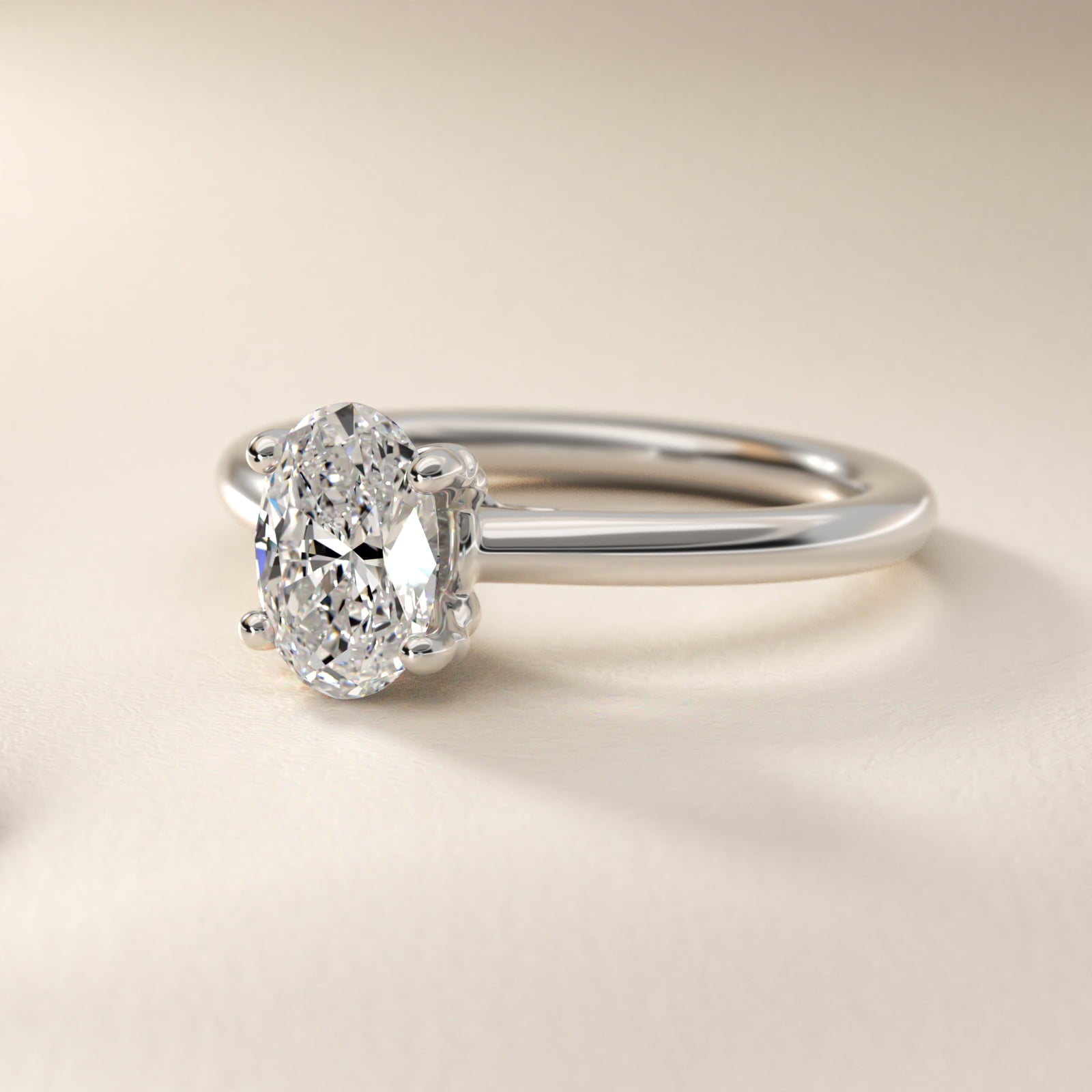 Leaf Solitaire Plus Diamond Engagement Ring in Platinum - Oval Center