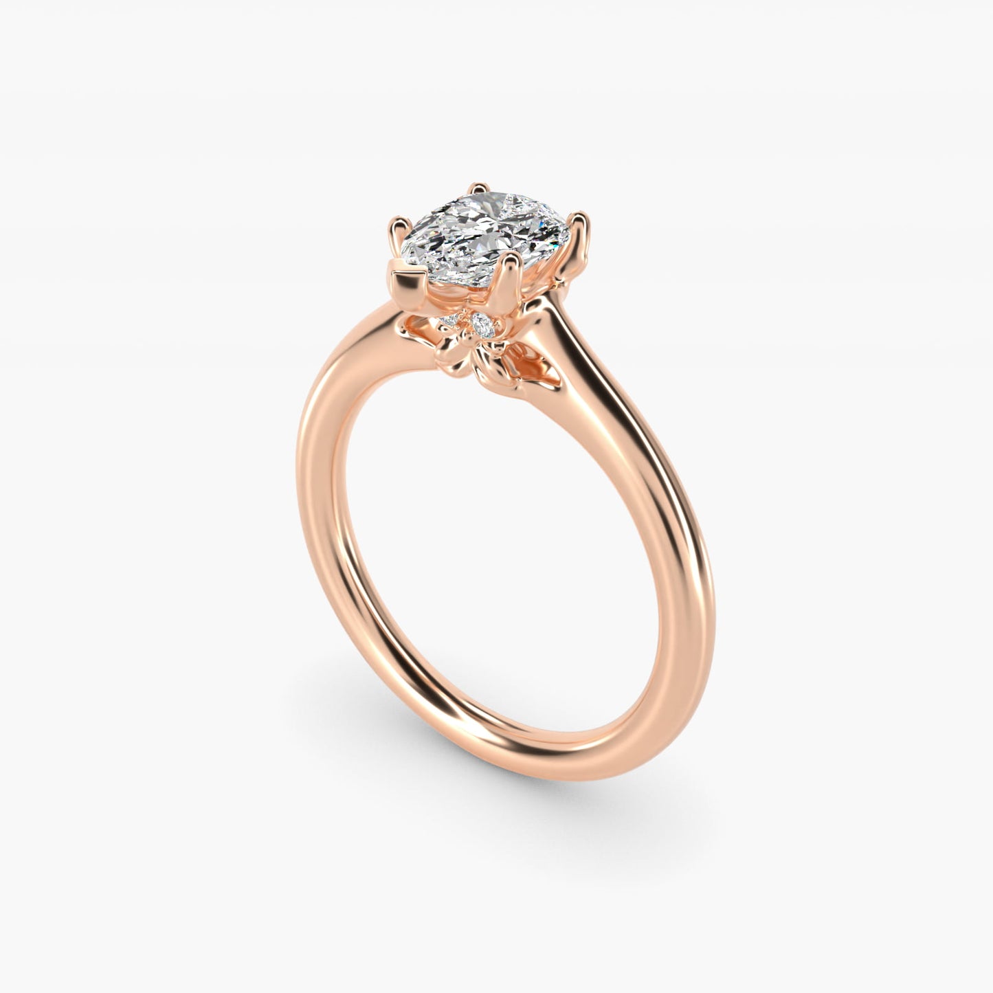 Leaf Solitaire Plus Diamond Engagement Ring in 14k Rose Gold - Pear Center