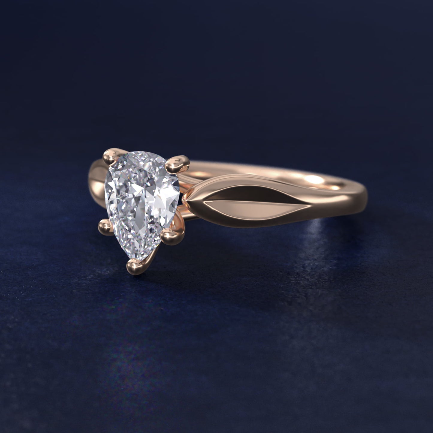 Leaf Solitaire Engagement Ring in 18k Rose Gold - Pear Center